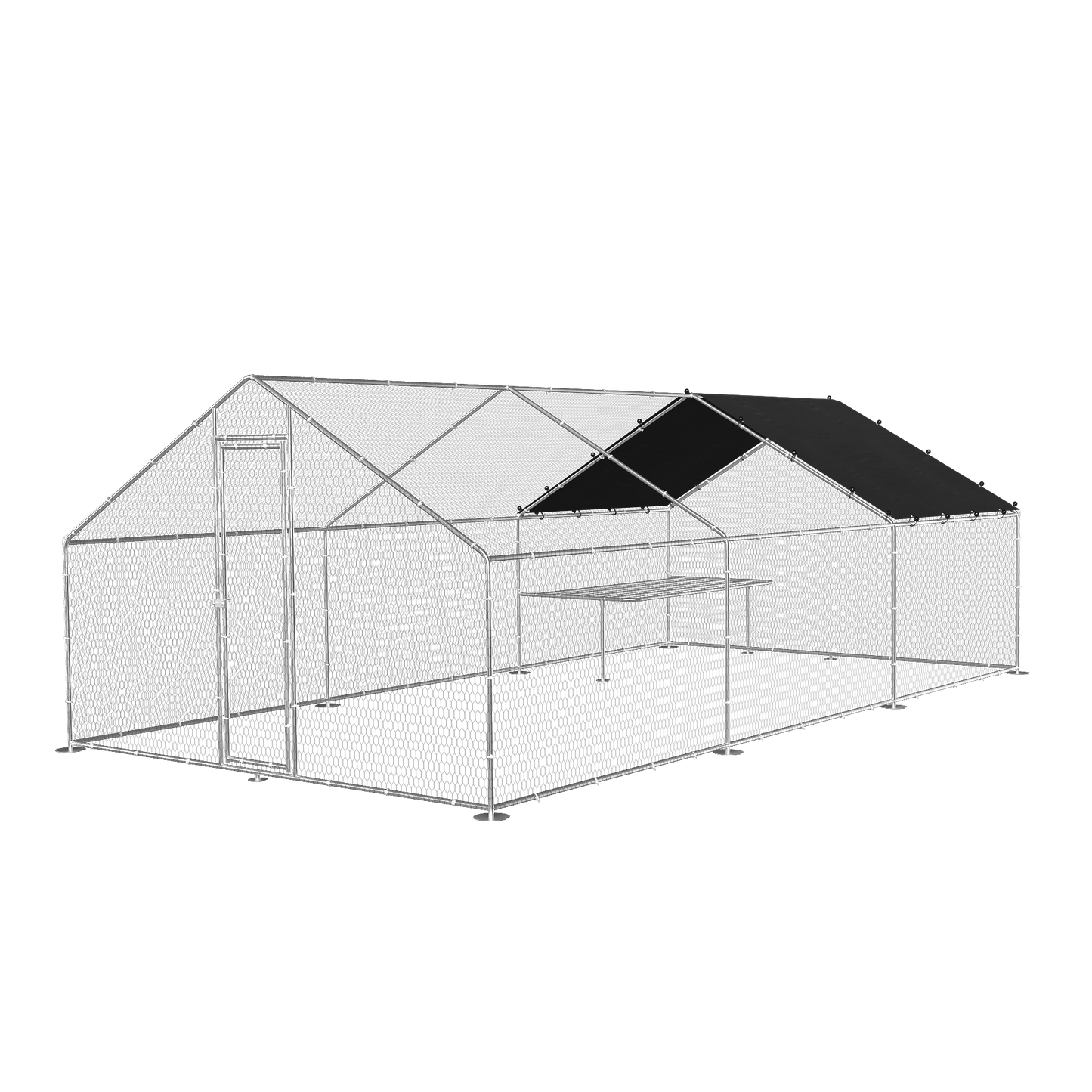 Large Metal Chicken Coop with Walk-In Design, Galvanized Wire, Waterproof Cover - Ideal for Outdoor, Backyard, and Farm Use (9.8' W x 19.7' D x 6.6' H)