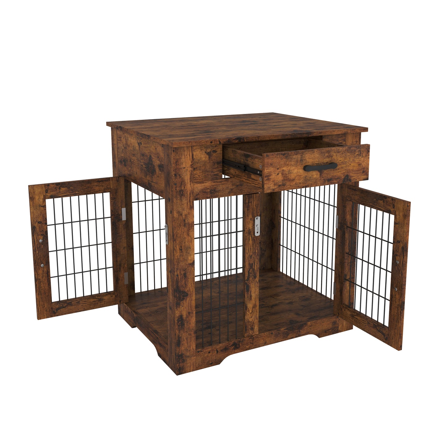 Furniture Style Dog Crate End Table with Drawer, Double Door Pet Kennels for Indoor Use - Rustic Brown, 29.92'' W x 24.8'' D x 30.71'' H