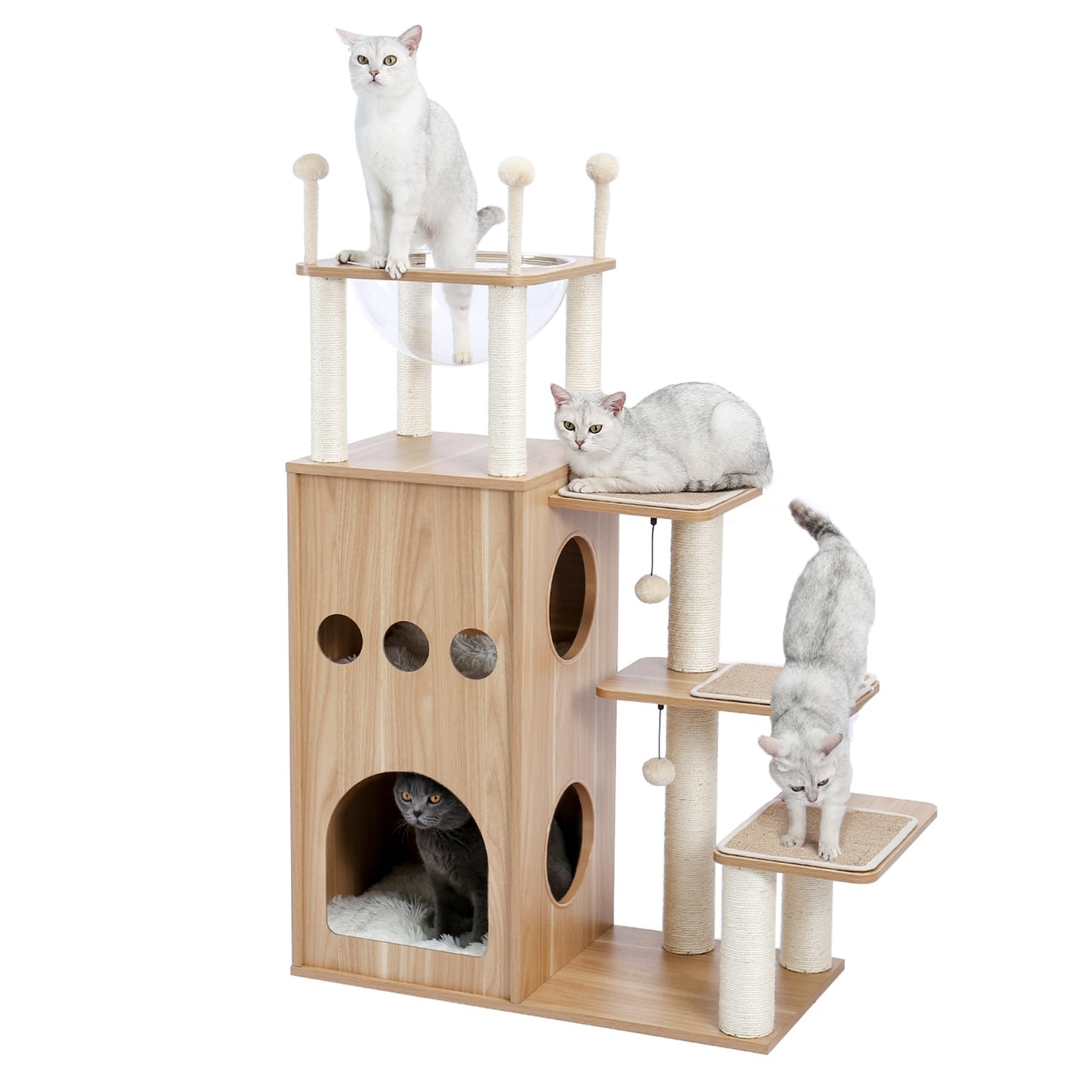 Cat Tree Modern Cat Tower with Fully Sisal Covering Scratching Posts, Deluxe Condos, Large Space Capsule Nest - Ultimate Feline Play and Rest Haven