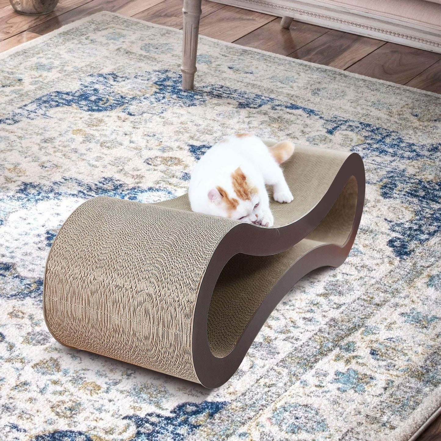 FluffyDream Cat Scratcher Cardboard - Infinity Shape, Curved Design, Scratching Pad House Bed Furniture Protector - Choose Your Color and Size