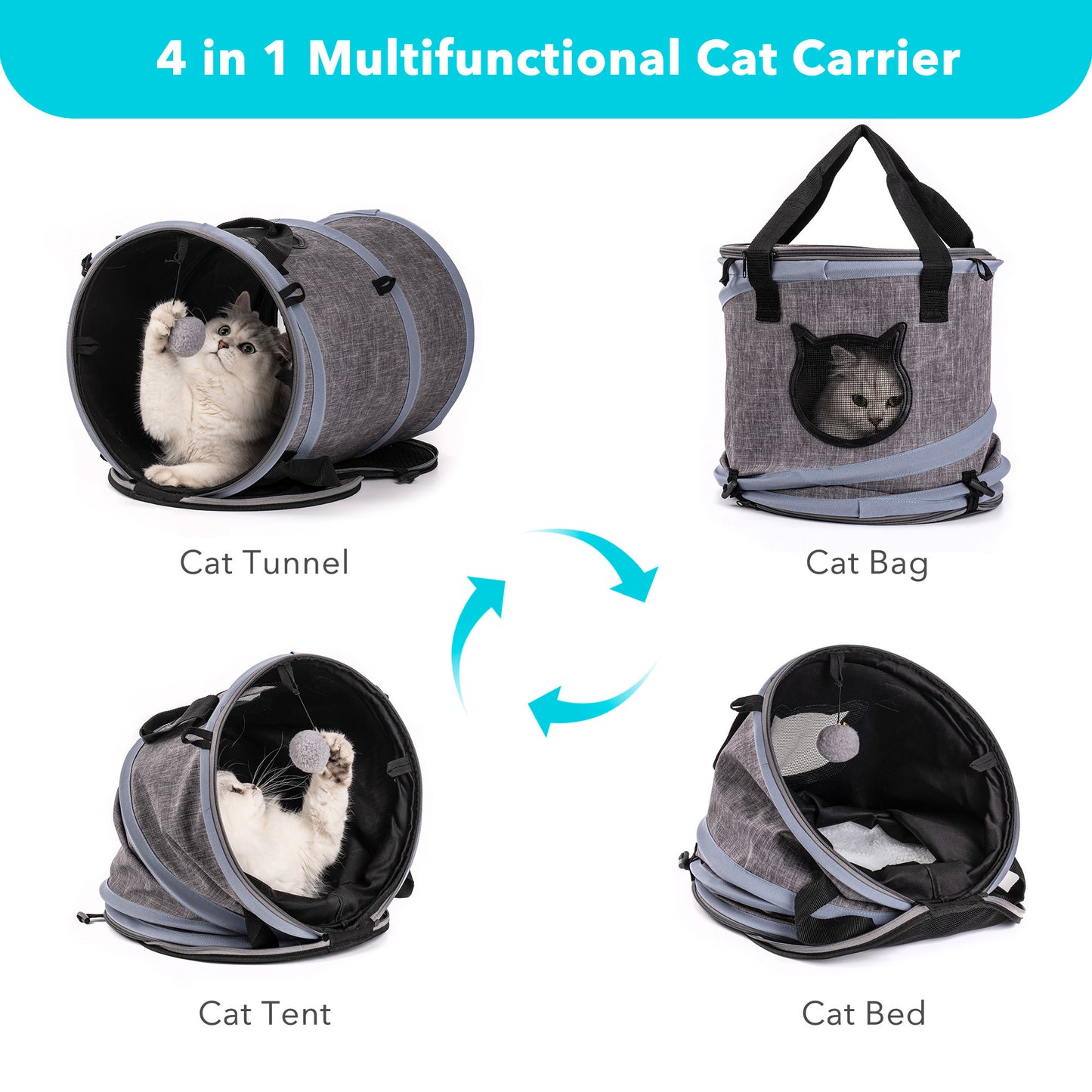 3 in 1 Cat Bed: Foldable Tunnel Pet Carrier Bag with Plush Balls - Ideal for Indoor Cats & Puppies - Travel-friendly, Toy Cat Bed - Multiple Colors & Sizes Available