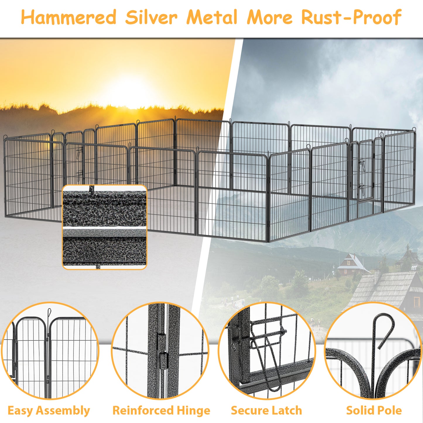 32" Height Foldable Dog Playpen with 16 Panels - Heavy Duty Metal Portable Dog Fence with Doors for Large/Medium/Small Pets. Anti-Rust Exercise Dog Pen for RV Camping Yard - Indoor/Outdoor Use.