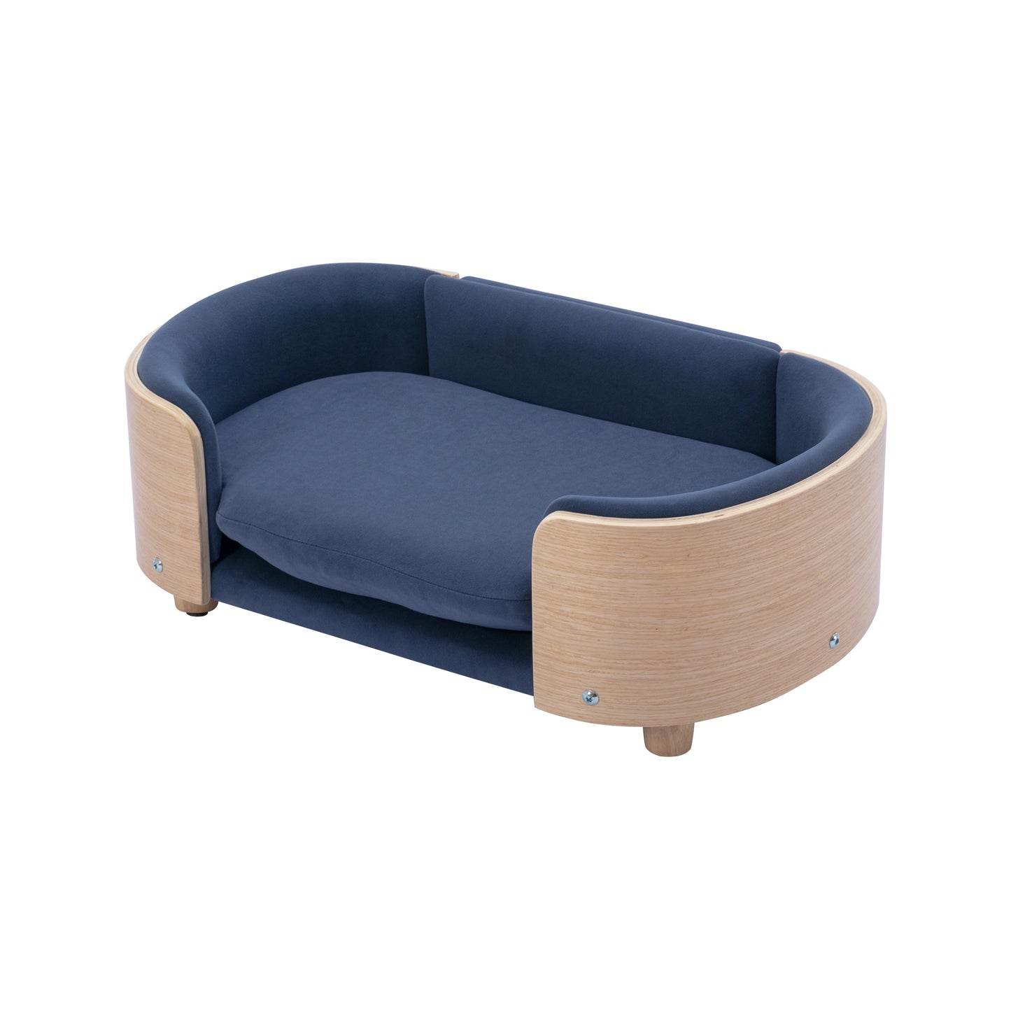 Scandinavian Style Elevated Dog Bed Pet Sofa with Solid Wood Legs & Bent Wood Back, Velvet Cushion, Small Size