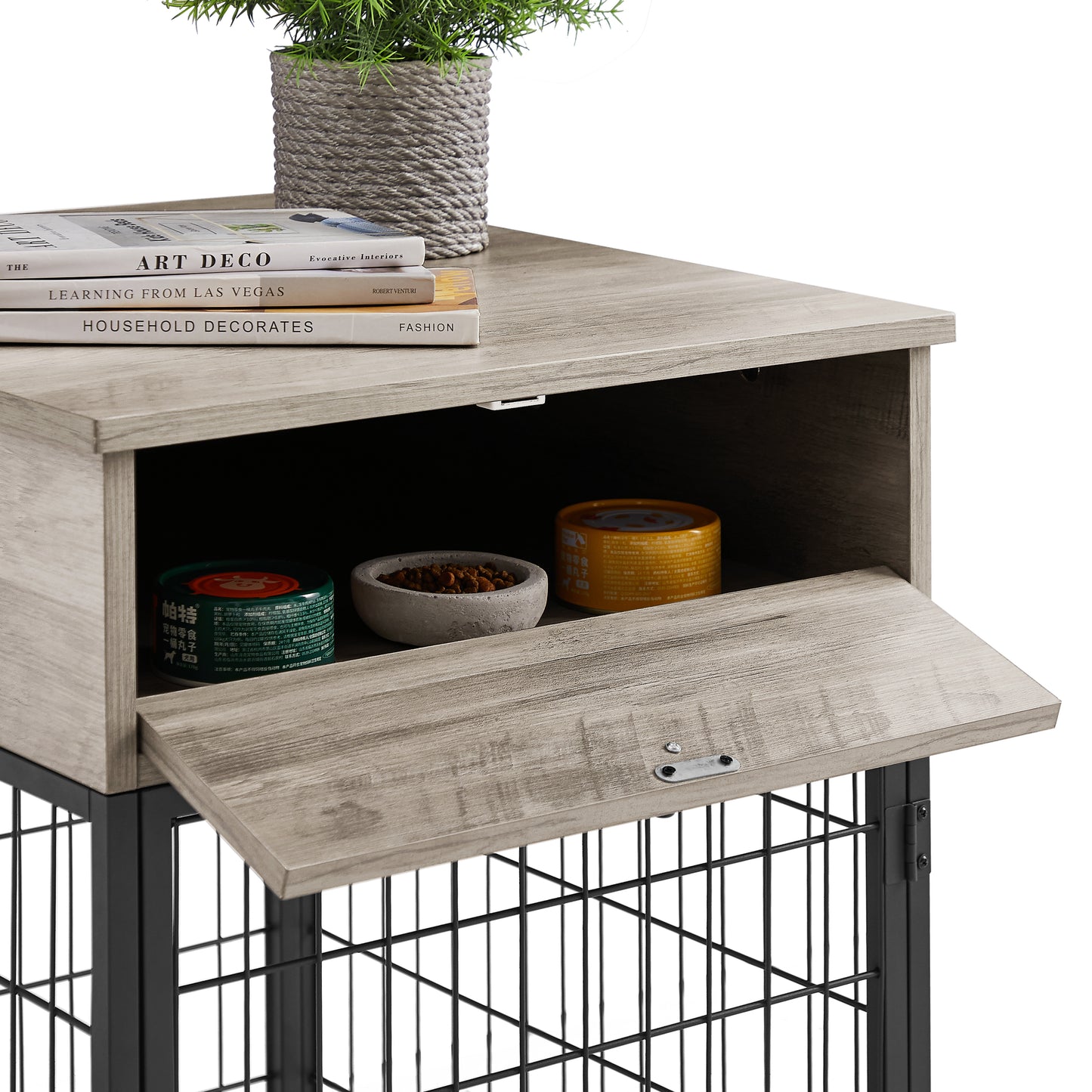 Furniture Style Wood Dog Crate End Table with Storage Console - Grey, 19.69'' W x 22.83'' D x 26.97'' H: Stylish and Functional Pet Crate with Ample Storage Space