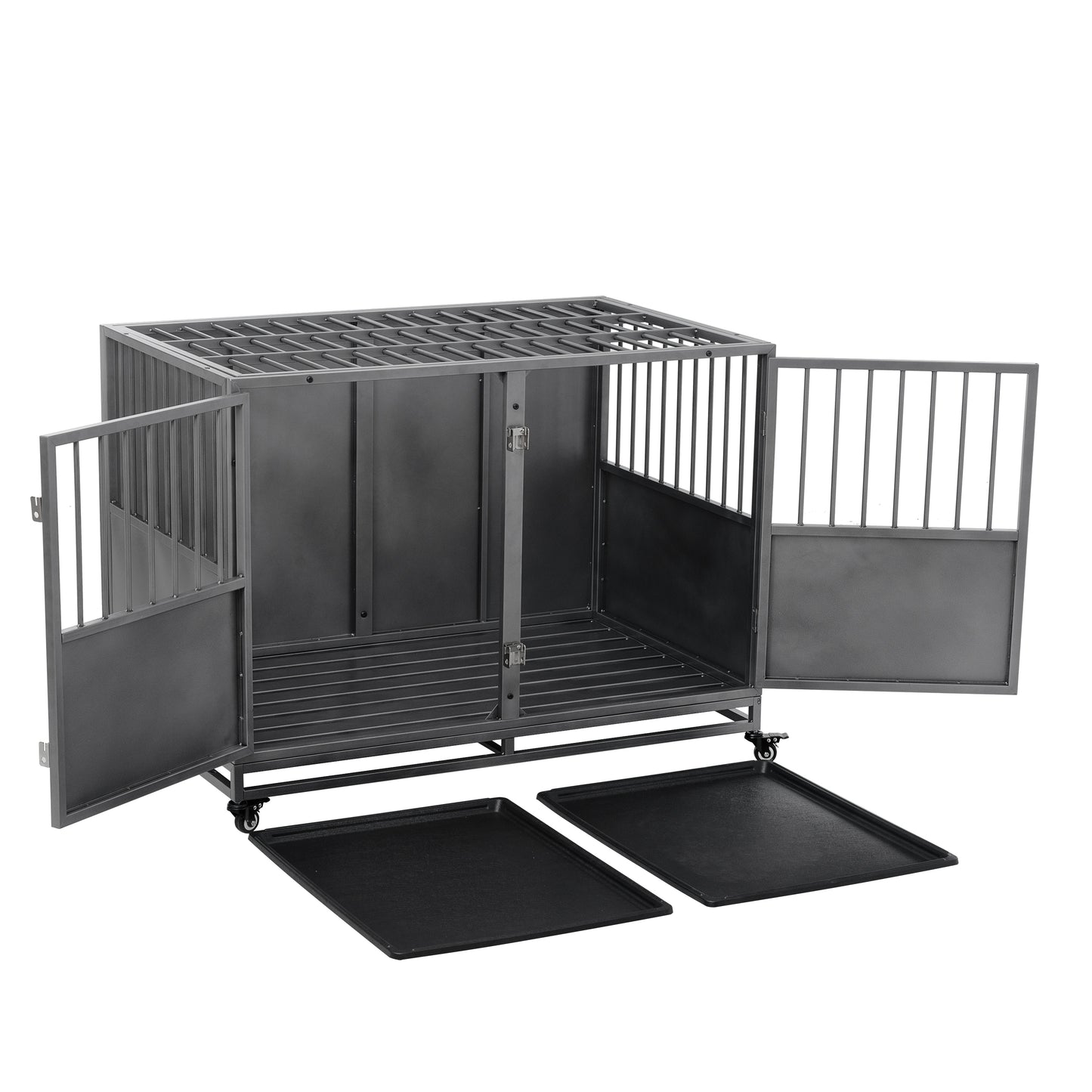 48-Inch Heavy Duty Dog Crate: Durable, Secure, & Spacious for Large Dogs | Easy Assembly | Rust-Resistant | Removable Tray | Two-Door Design | Black