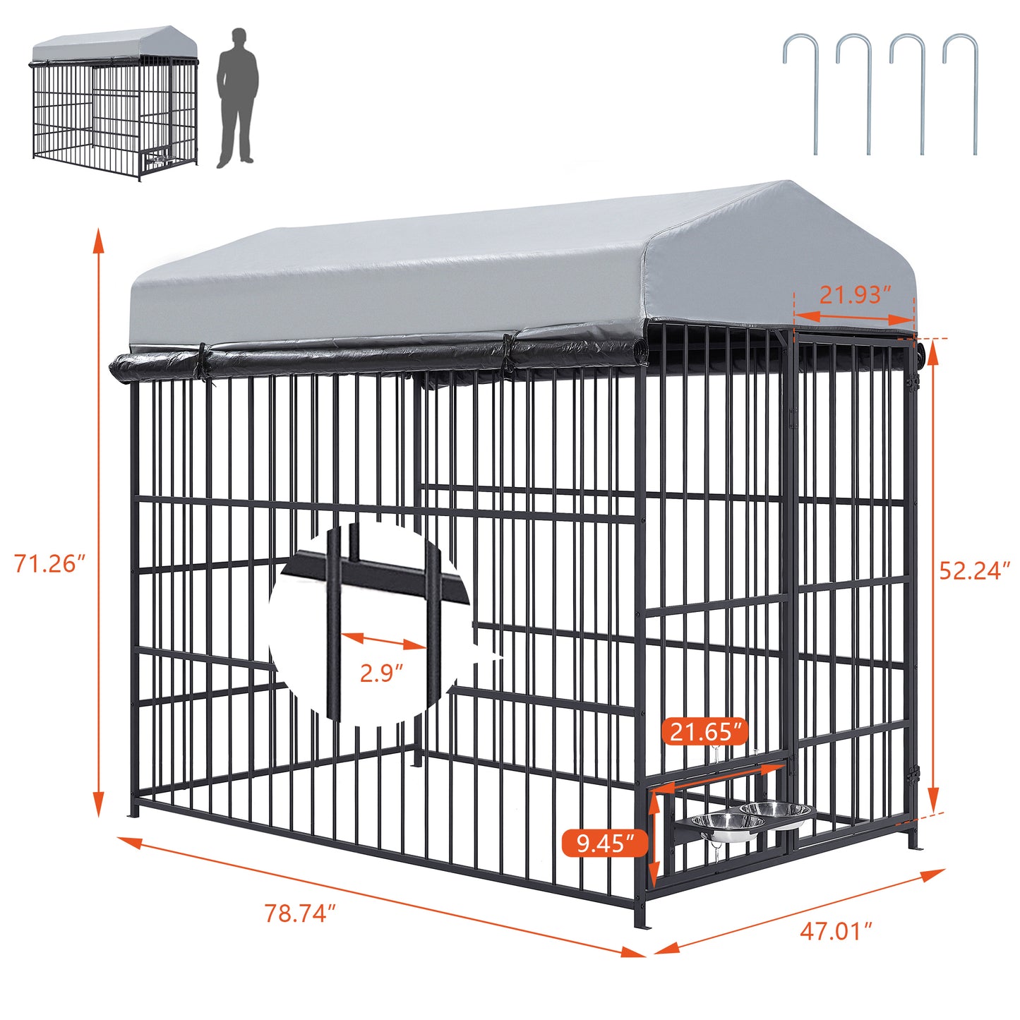 Large Outdoor Dog Kennel with Roof Cover - Spacious Pet Pens for Dogs - Metal Coop Fence Enclosure (6.6'L x 3.9'W x 5.9'H)