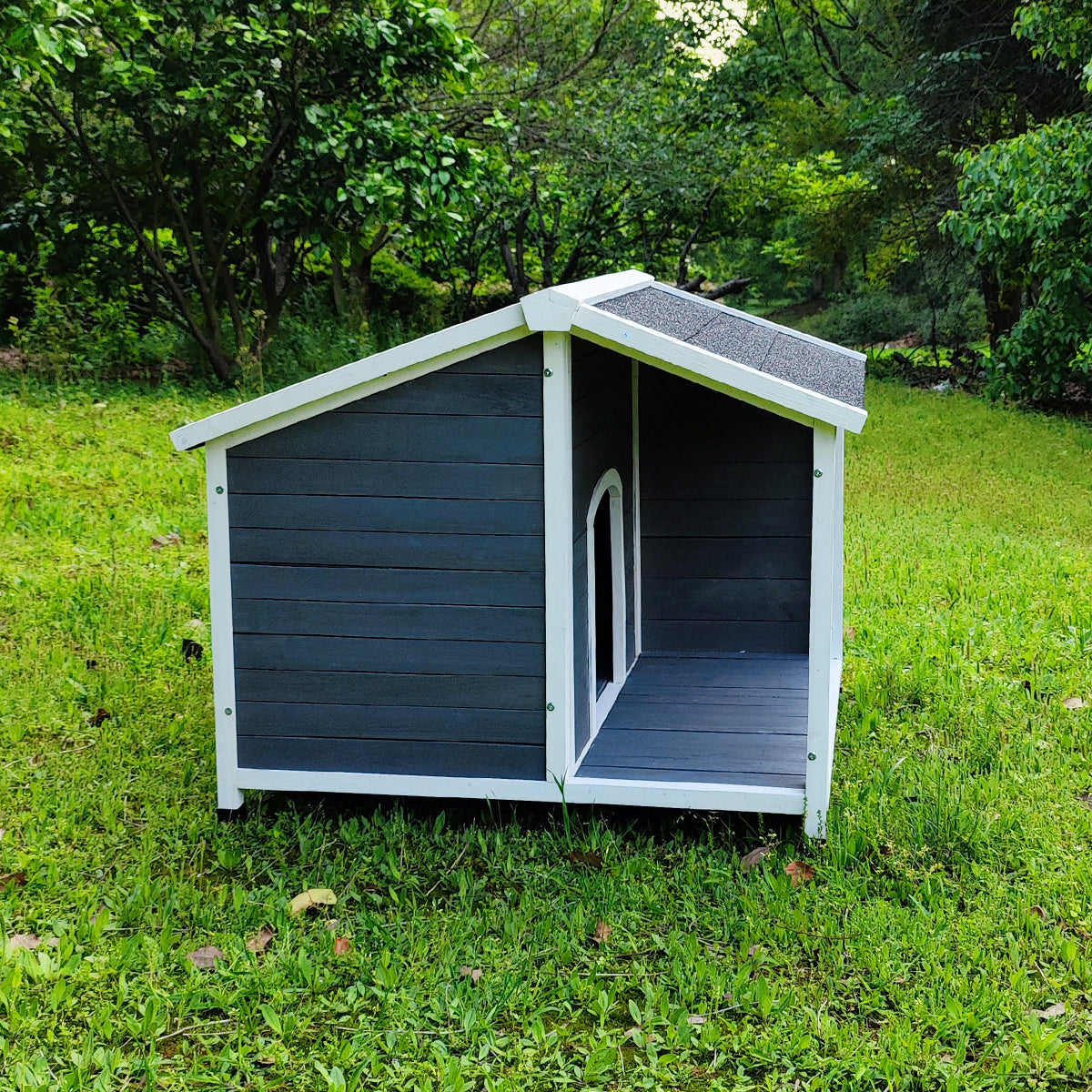 Large Outdoor Wooden Dog House: Waterproof, Windproof Kennel with Porch Deck - Provides Warmth, Comfort, and Shelter for Your Dog