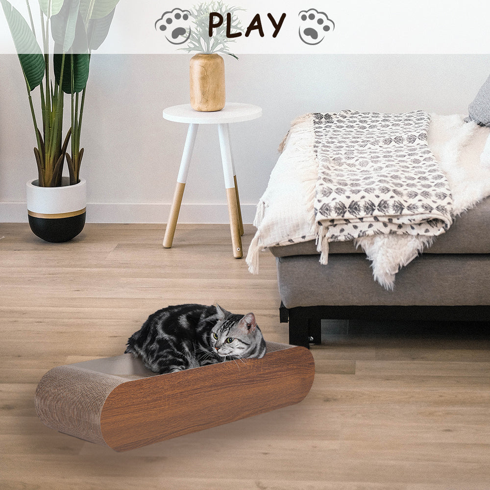 Fluffydream Cat Scratcher: Cardboard Lounge Bed, Bone Design, Recyclable Corrugated Pad, Stable & Durable. Furniture Protector, Reversible. Wood.