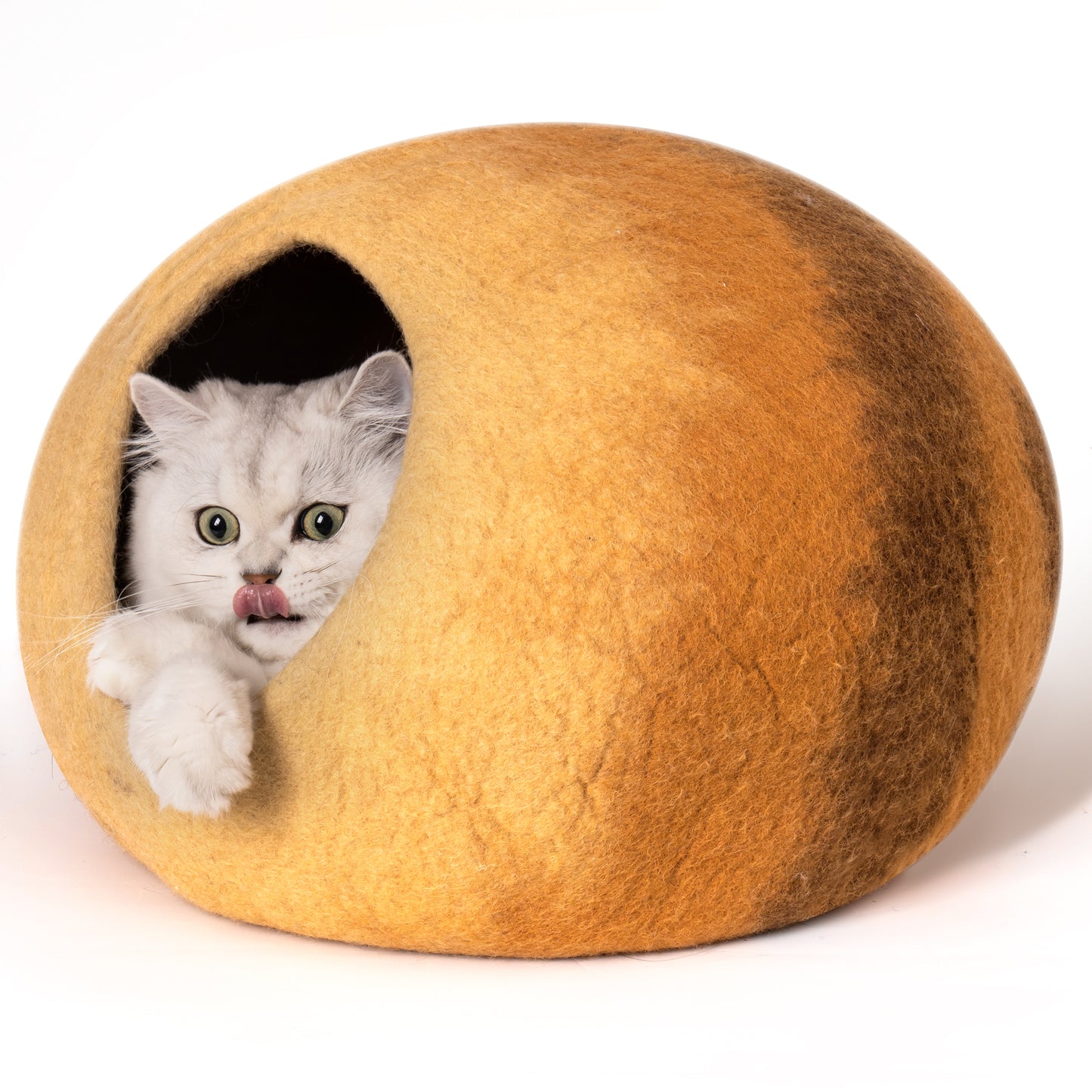 Handmade Wool Cat Cave Bed - Cozy Pet Sleeping Space with Mouse Toy - Various Colors & Sizes