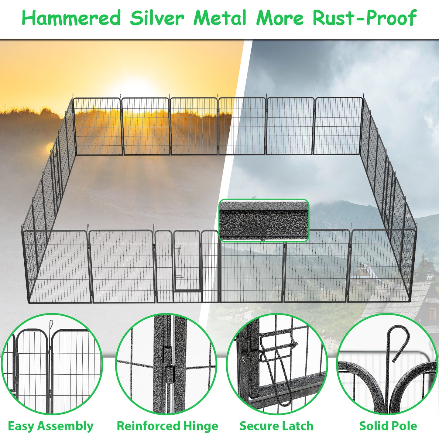 Foldable 24 Panels Dog Playpen - 40" Height Pet Enclosure Outdoor Fence with Lockable Door for Large/Medium/Small Dogs. Puppy Playpen for RV, Camping.