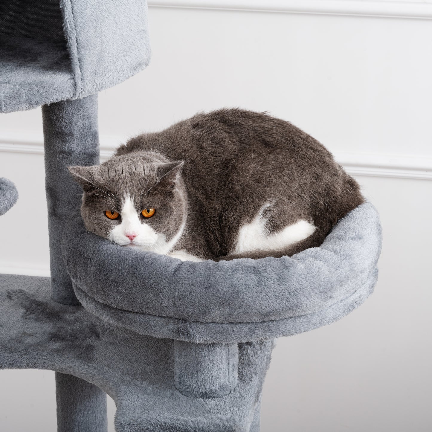 105-Inch Cat Tower for Indoor Cats, Multi-Level Cat Condo with Perches, Caves, Basket, and Scratching Board - Gray Color