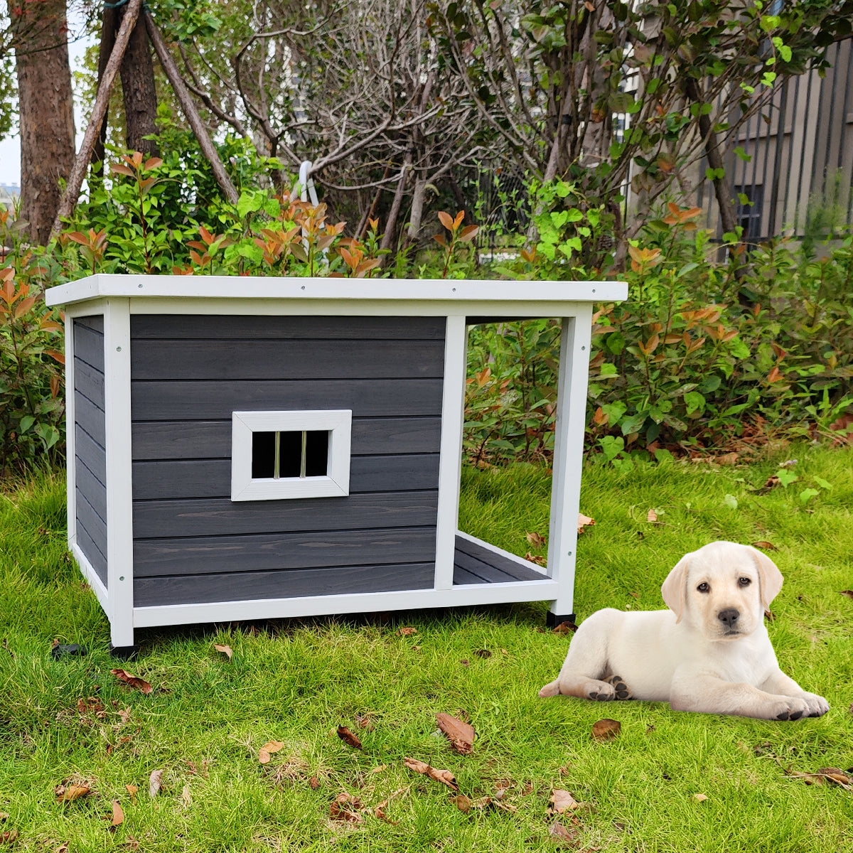 Outdoor Puppy Dog Kennel - Waterproof Dog Cage with Porch Deck, Wooden Dog House for All-Weather Protection, Spacious and Durable, Ideal for Small to Medium-Sized Dogs, Brown Color, Various Sizes Available