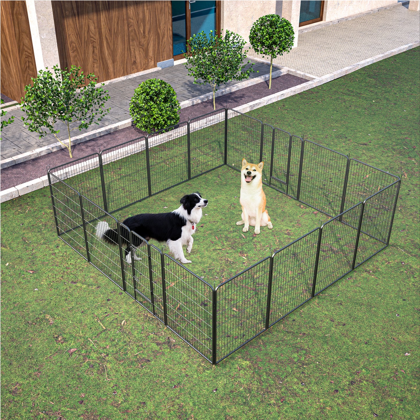 Dog Playpen Outdoor: 16-Panel 40" Height Exercise Fence w/ Doors for Large/Medium/Small Dogs - Portable Pet Playpen for Yard, RV, Camping - Hammer Paint Finish