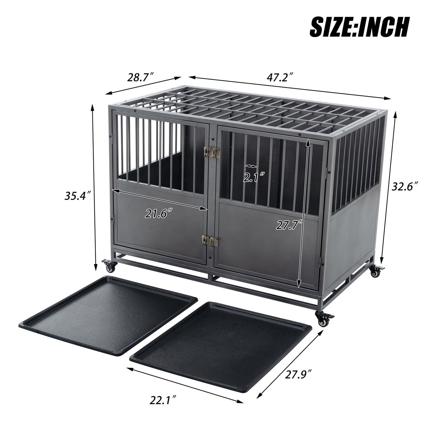 48-Inch Heavy Duty Dog Crate: Durable, Secure, & Spacious for Large Dogs | Easy Assembly | Rust-Resistant | Removable Tray | Two-Door Design | Black