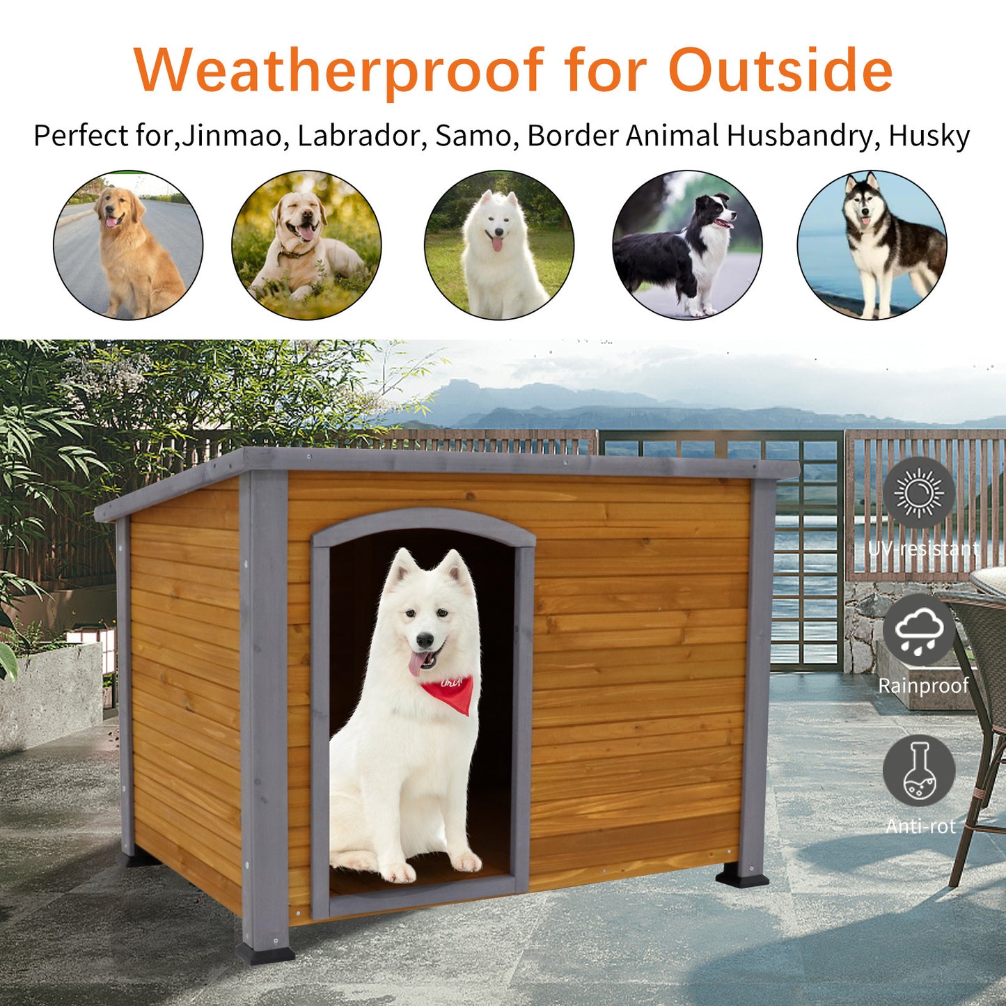 Dog House Outdoor & Indoor Heated Wooden Kennel for Winter with Raised Feet - Weatherproof, Ideal for Large Dogs (Color & Size Options Available)