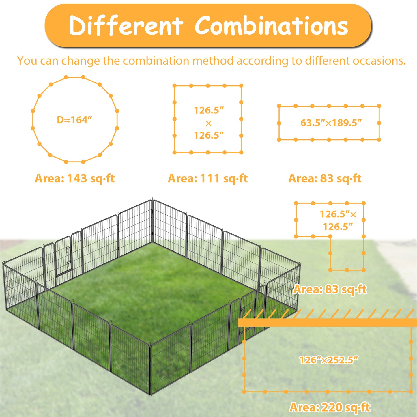 32" Height Foldable Dog Playpen with 16 Panels - Heavy Duty Metal Portable Dog Fence with Doors for Large/Medium/Small Pets. Anti-Rust Exercise Dog Pen for RV Camping Yard - Indoor/Outdoor Use.