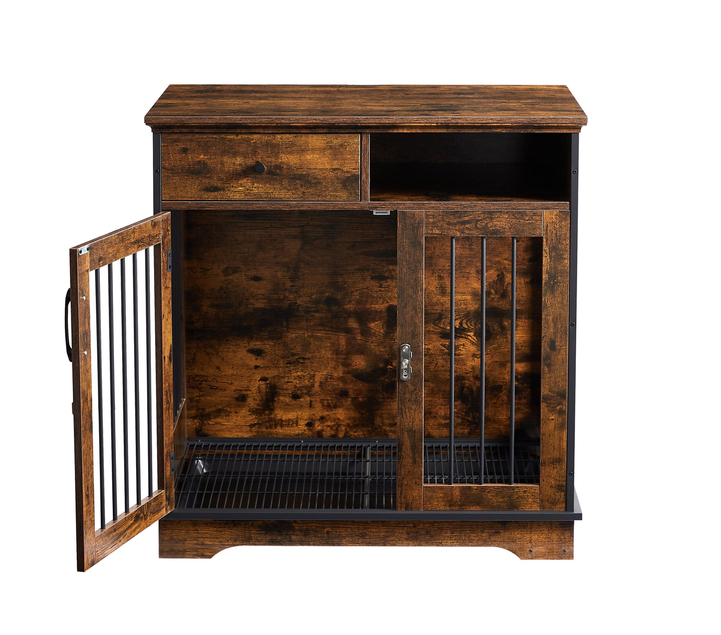 Furniture Dog Crate: Indoor Pet Crate End Tables, Decorative Wooden Kennels with Removable Trays - Rustic Brown, 32.3''W x 22.8''D x 33.5''H