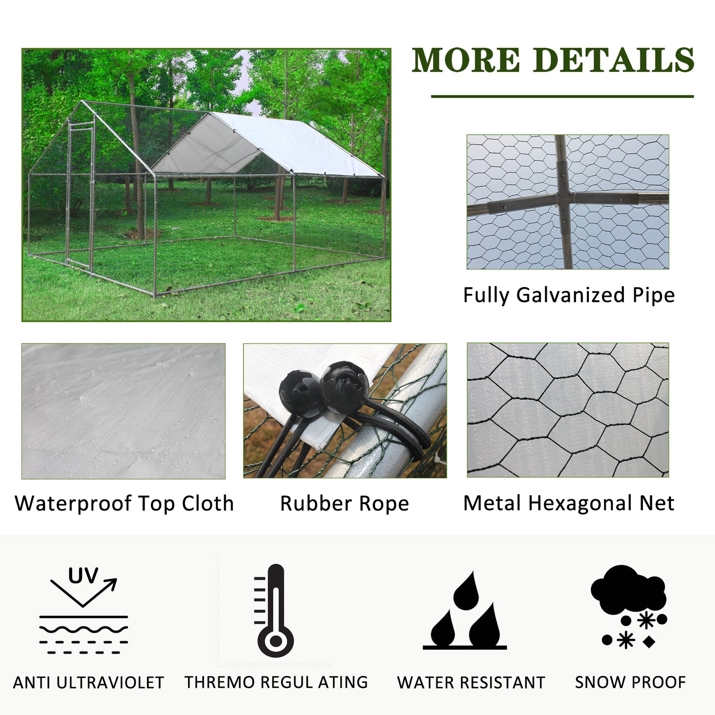 Large Metal Chicken Coop with Walk-in Chicken Run, Galvanized Wire Poultry Hen Pen Cage - Waterproof, Anti-Ultraviolet Cover for Outdoor Use (10' L x 13' W x 6.56' H)