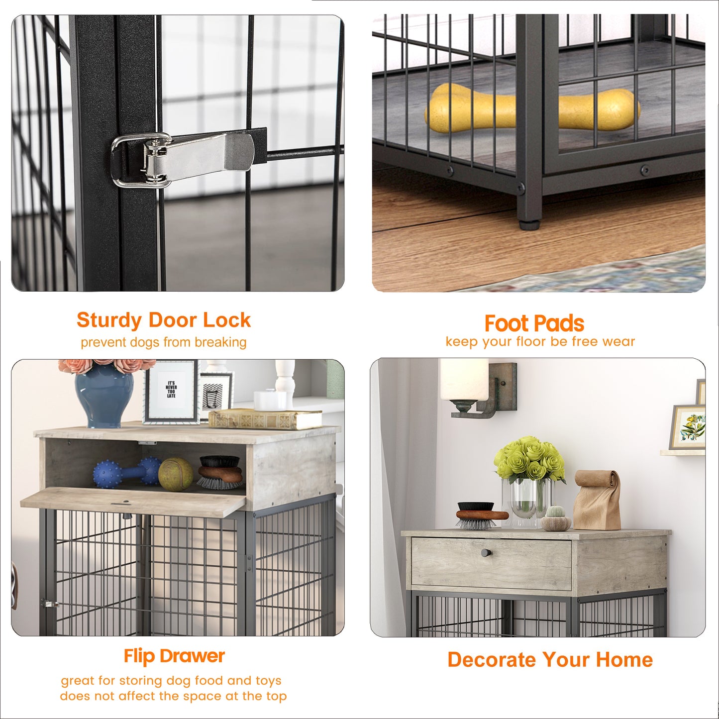 Furniture Style Wood Dog Crate End Table with Storage Console - Grey, 19.69'' W x 22.83'' D x 26.97'' H: Stylish and Functional Pet Crate with Ample Storage Space