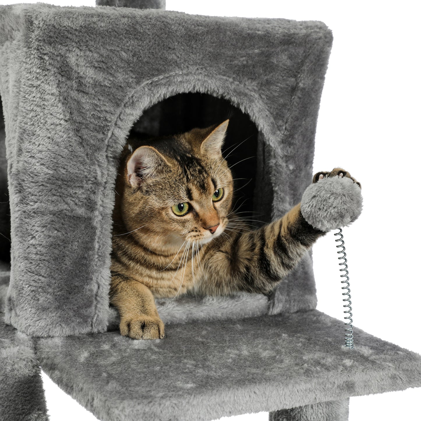 Cat Tree 69 Inches Cat Tower: 2 Condos, 2 Perches, Grey - Climber Furniture