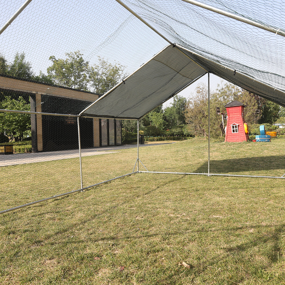 Large Metal Chicken Coop Walk-in Poultry Cage with Waterproof Cover (9.8' L x 19.7' W x 6.4' H)