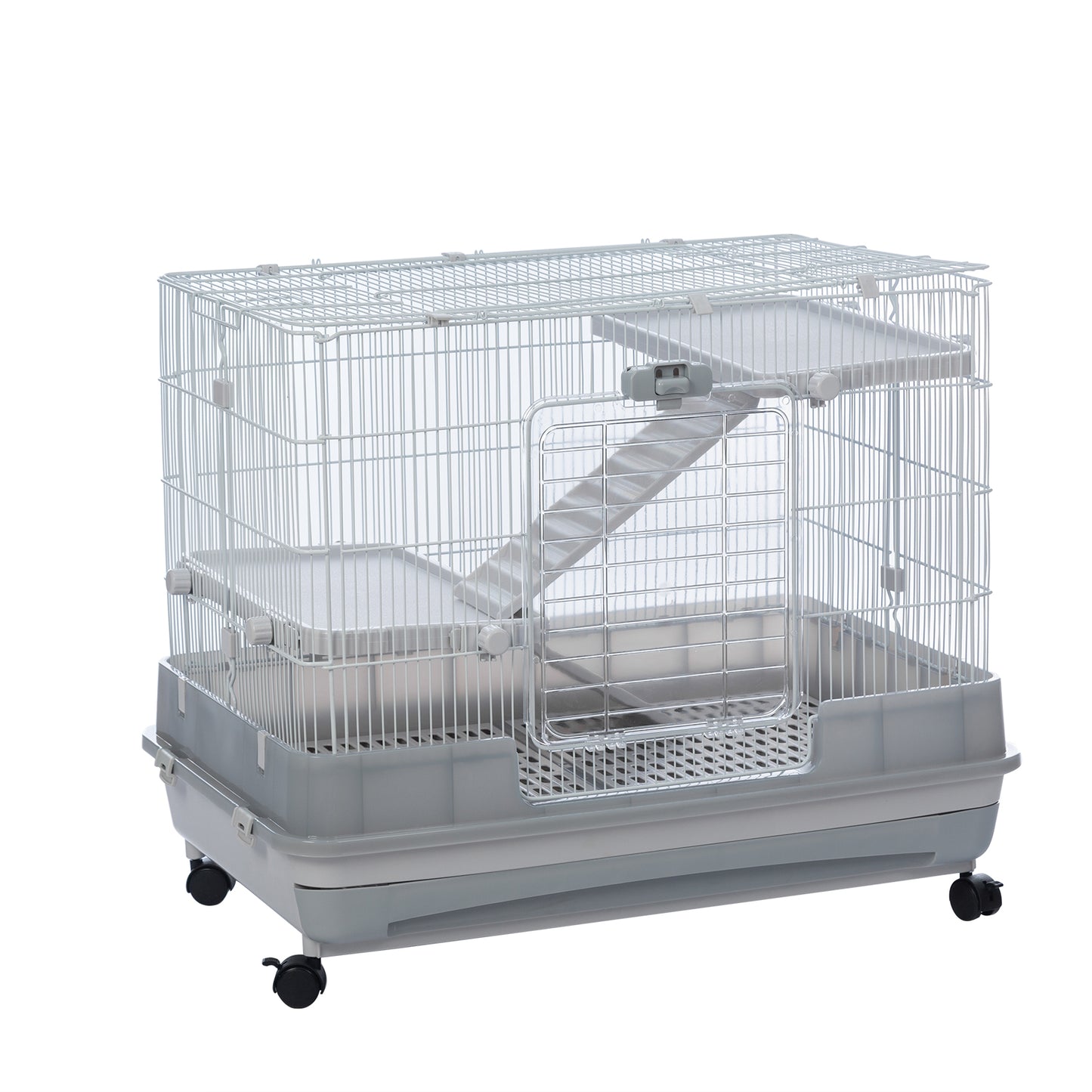 4-Tier 32" Small Animal Metal Cage | Height Adjustable, Lockable Top-Openings | Removable for Rabbit Chinchilla Ferret Bunny Guinea Pig | Suitable for Hamsters | Grey