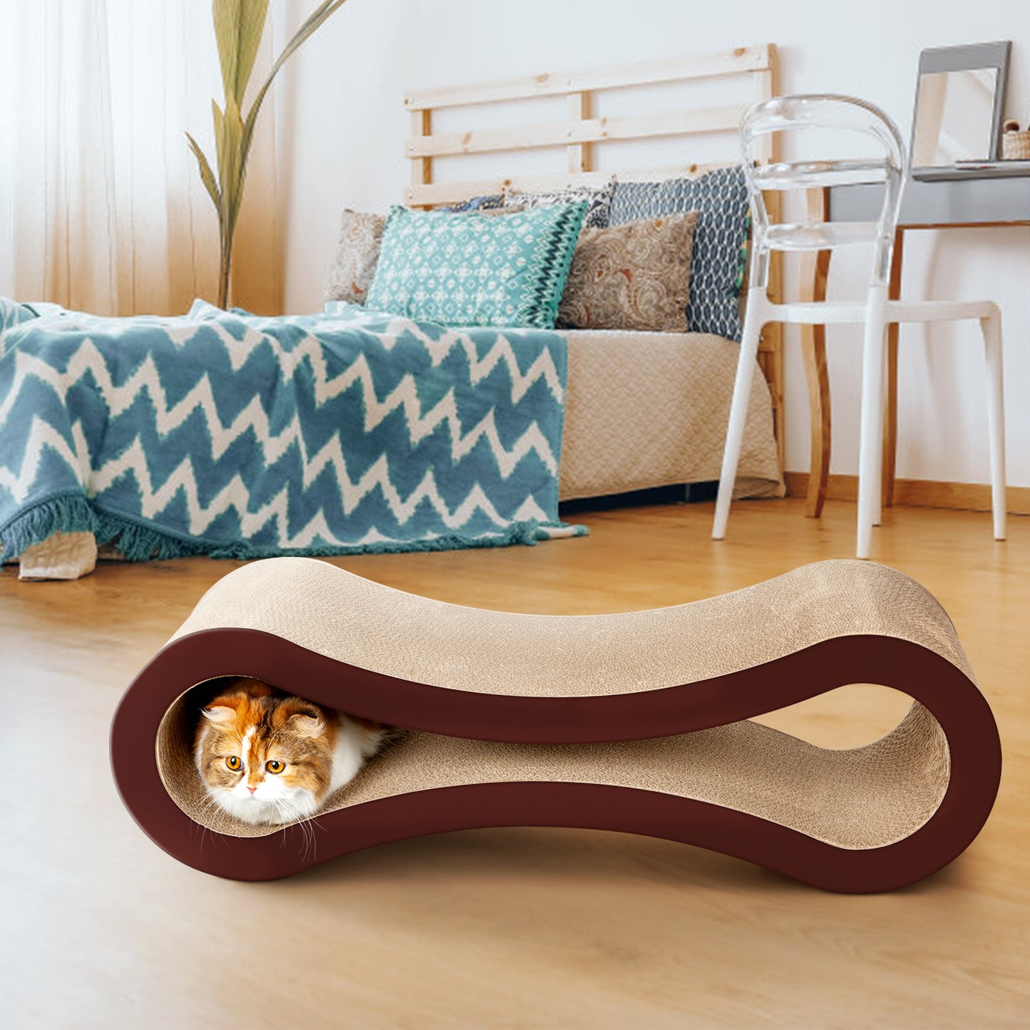 FluffyDream Cat Scratcher Cardboard - Infinity Shape, Curved Design, Scratching Pad House Bed Furniture Protector - Choose Your Color and Size