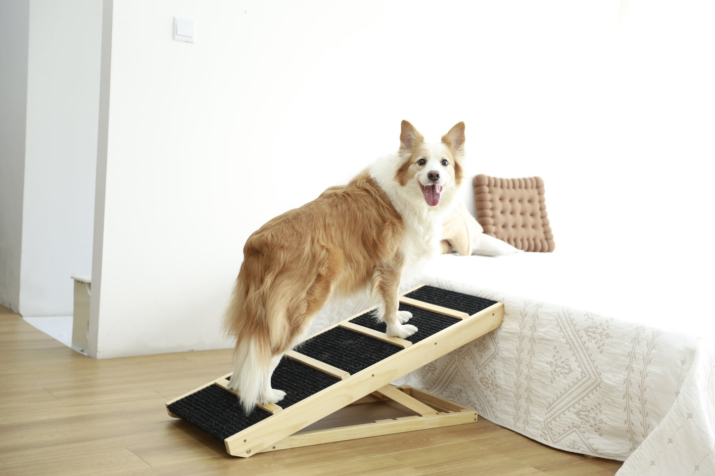 Tall Adjustable Pet Ramp | Folding Wooden Dog Cat Ramp | Non-Slip Paw Traction | Car SUV Bed Couch | Adjustable Height 9.3" to 24" | Portable | Size Options