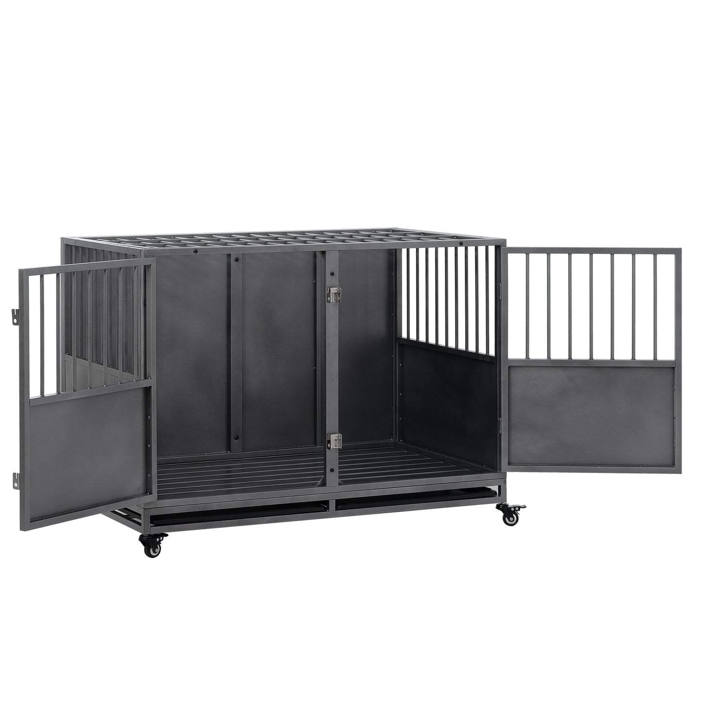 48-Inch Heavy Duty Dog Crate: Durable, Secure, & Spacious for Large Dogs | Easy Assembly | Rust-Resistant | Removable Tray | Two-Door Design | Black