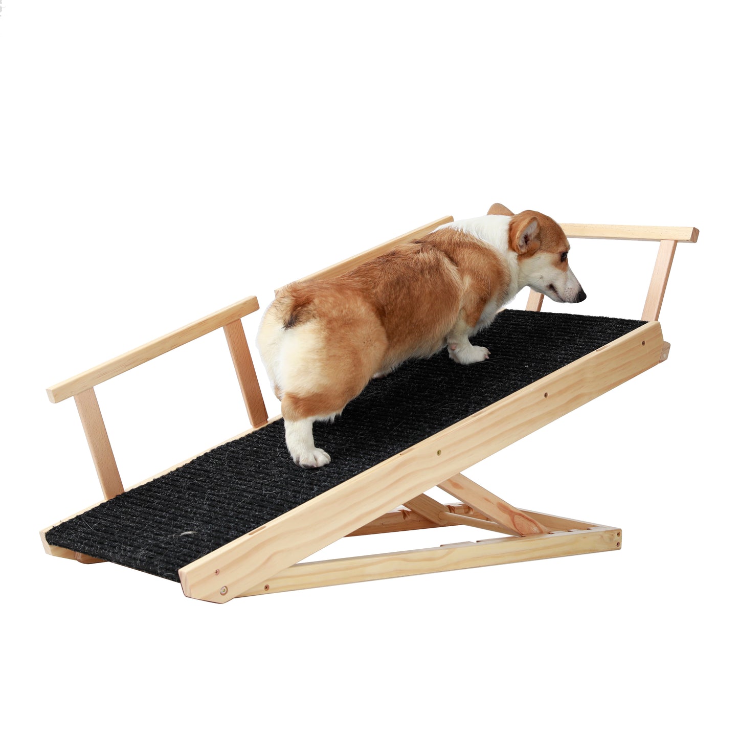 Tall Adjustable Pet Ramp: Folding Wooden Dog Cat Ramp with Safety Rails, Non-Slip Surface, Adjustable Height (9.3" to 24")