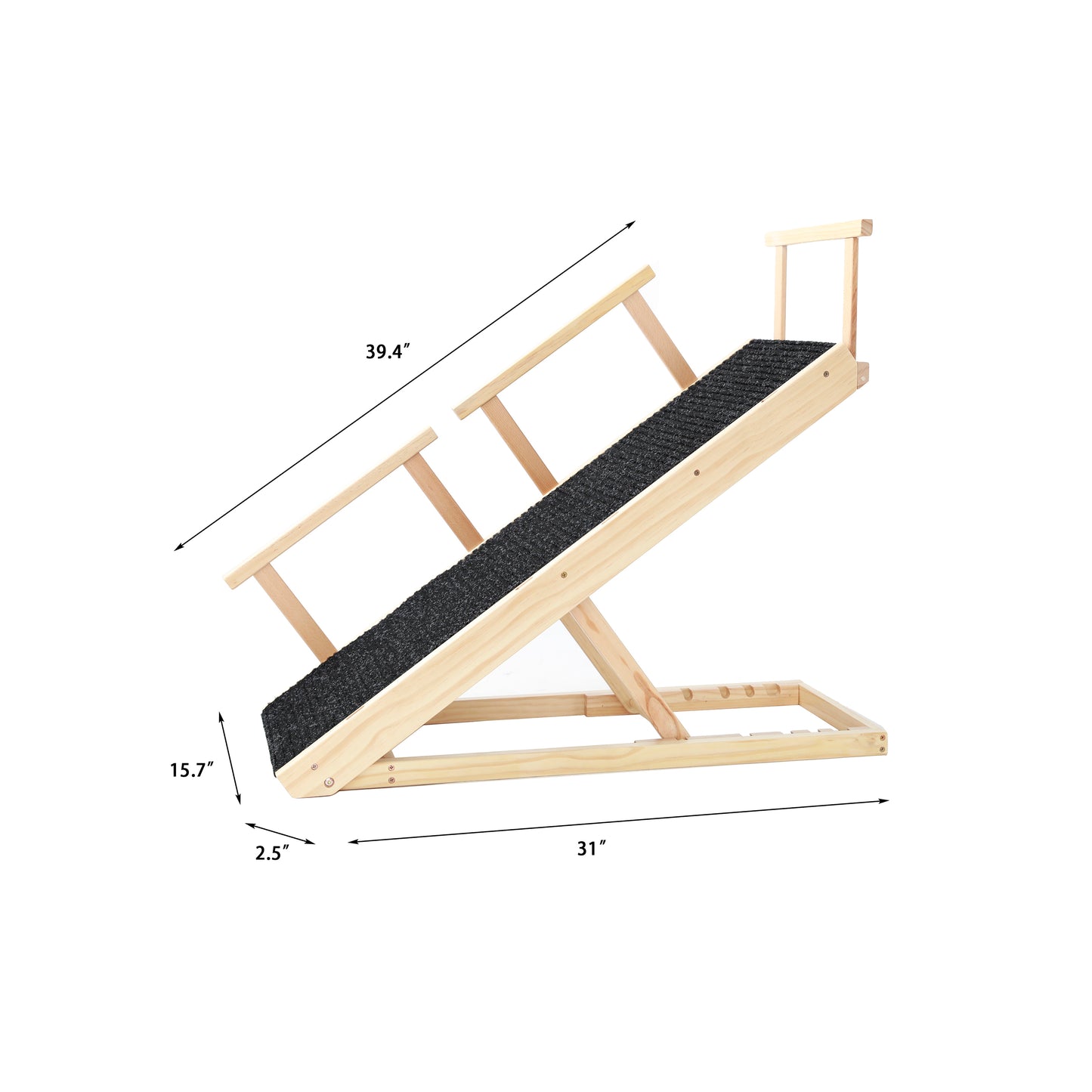 Tall Adjustable Pet Ramp: Folding Wooden Dog Cat Ramp with Safety Rails, Non-Slip Surface, Adjustable Height (9.3" to 24")