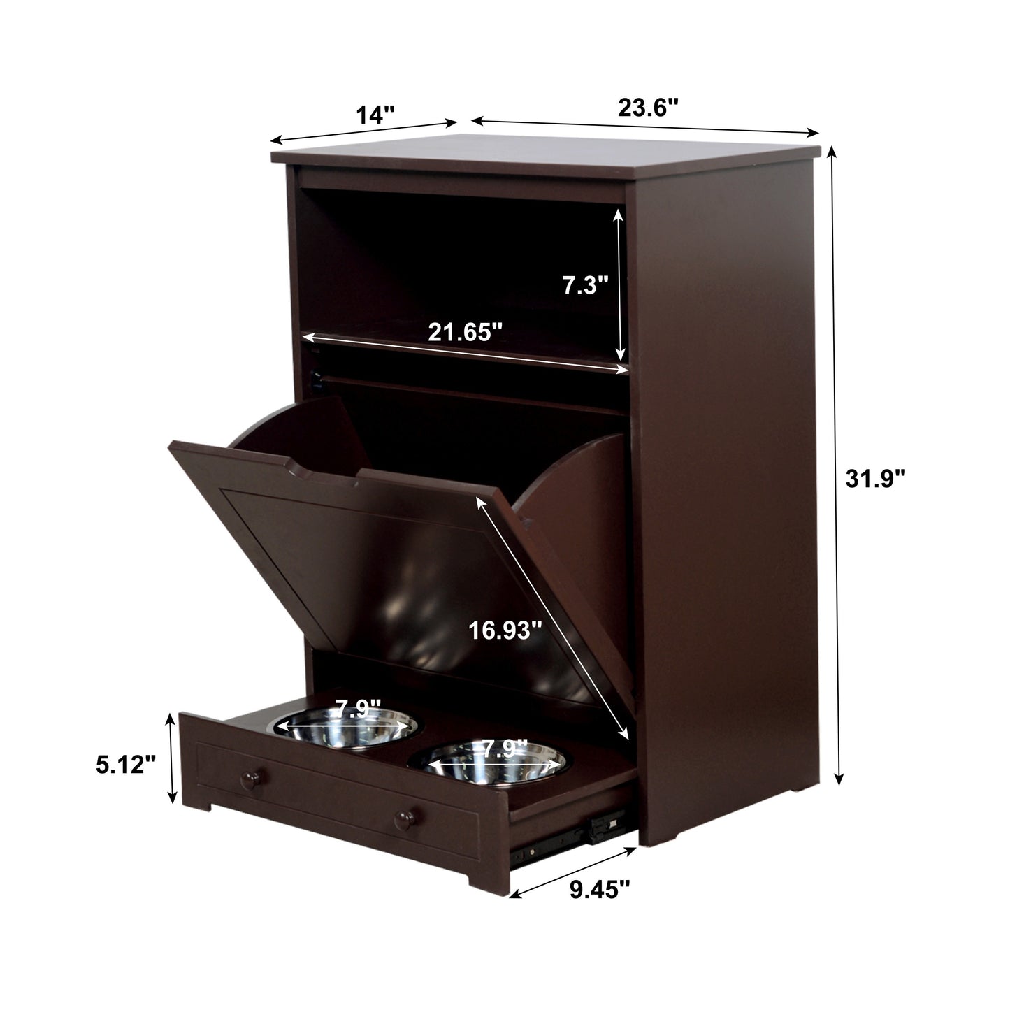 Pet Feeder Station with Storage, MDF & Waterproof Painted, Dog & Cat Feeder Cabinet, Stainless Bowl