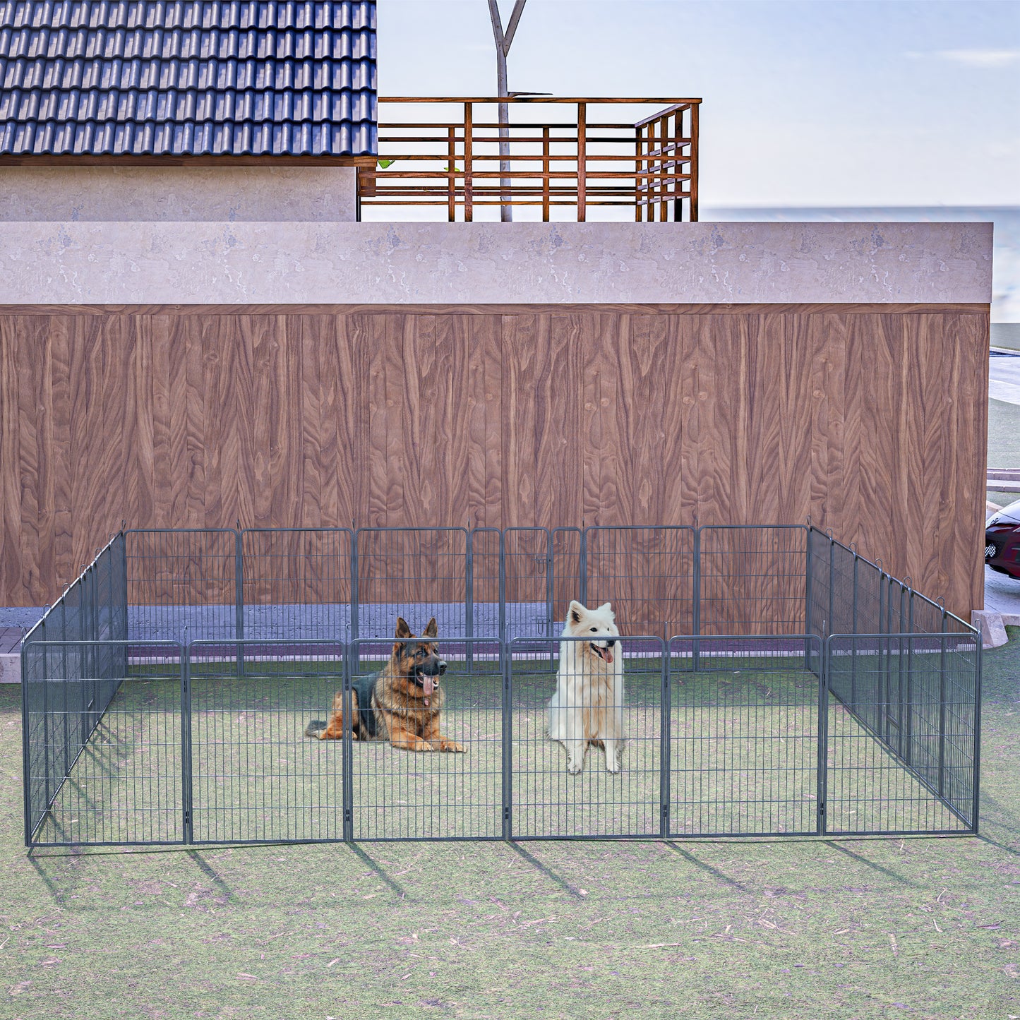 Foldable 24 Panels Dog Playpen - 40" Height Pet Enclosure Outdoor Fence with Lockable Door for Large/Medium/Small Dogs. Puppy Playpen for RV, Camping.