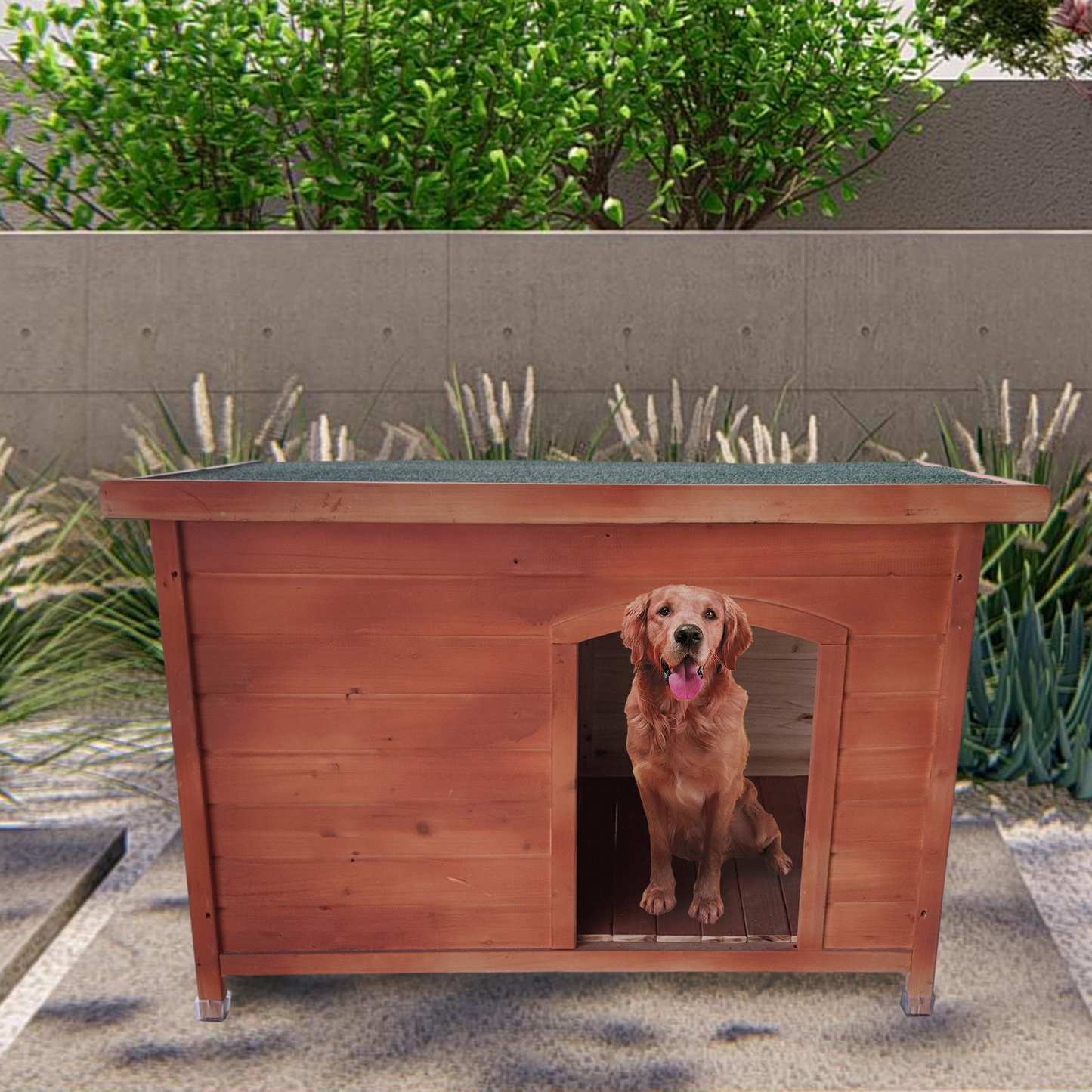 Outdoor Wooden Dog Kennel with Leg Protectors - Backyard Dog House for Small to Medium Dogs - Durable, Weather-resistant, Easy to Assemble - Natural Wood Color - Size Options Available