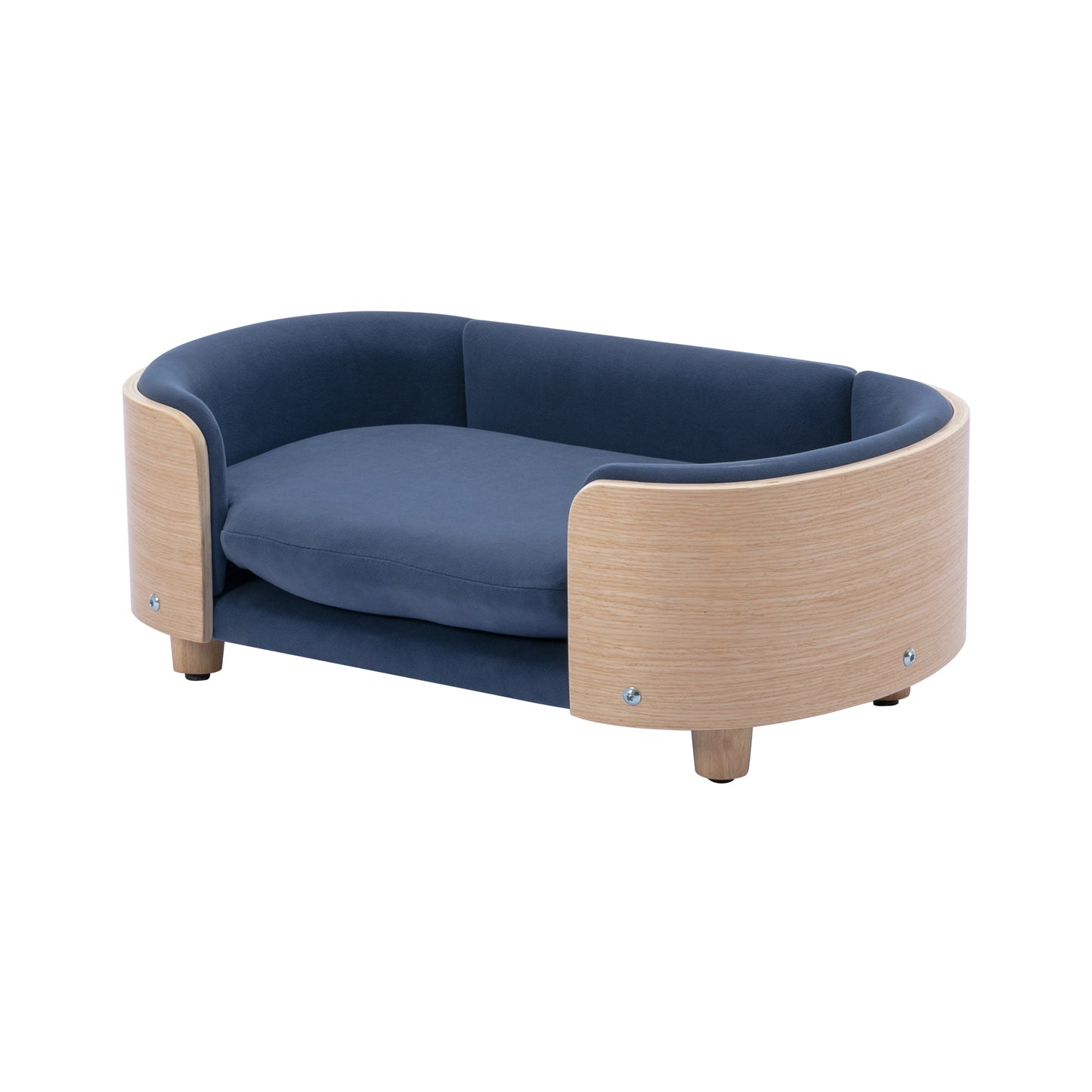 Scandinavian Style Elevated Dog Bed Pet Sofa with Solid Wood Legs & Bent Wood Back, Velvet Cushion, Small Size