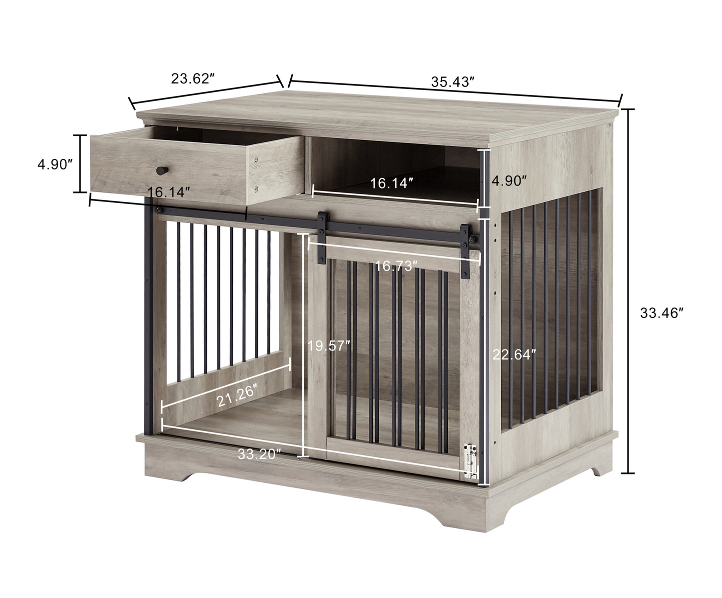 Sliding Door Dog Crate with Drawers - Grey, 35.43'' W x 23.62'' D x 33.46'' H: Spacious and Functional Pet Crate with Convenient Storage Drawers