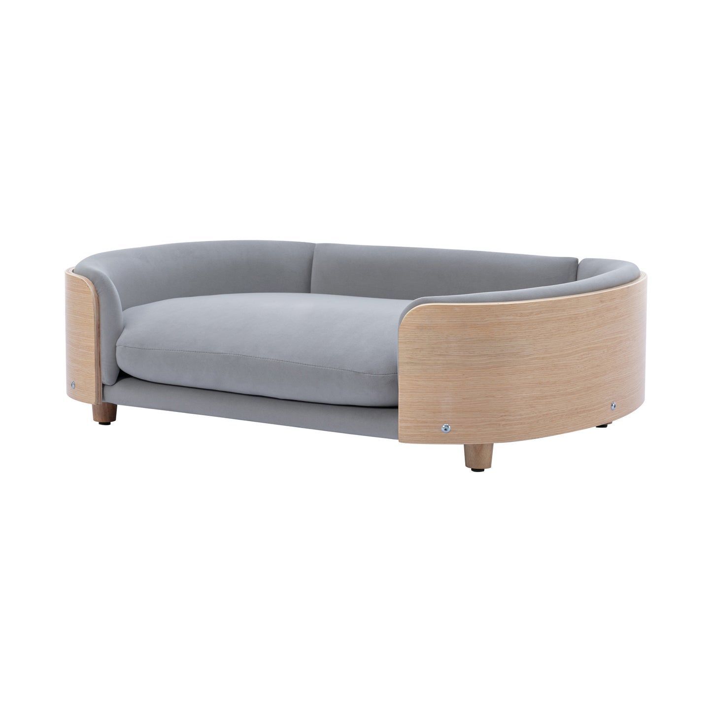 Scandinavian Style Elevated Dog Bed Pet Sofa with Solid Wood Legs, Bent Wood Back, and Velvet Cushion - Large Size