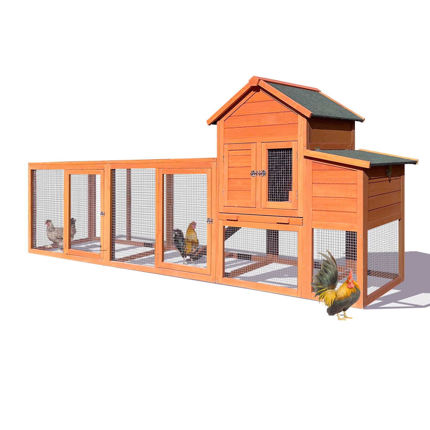 122" Large Wooden Chicken Coop | Outdoor Hen House with Nest Box & Wire Fence Poultry Cage | Spacious & Secure | Natural Wood Finish | 122" x [Dimensions]