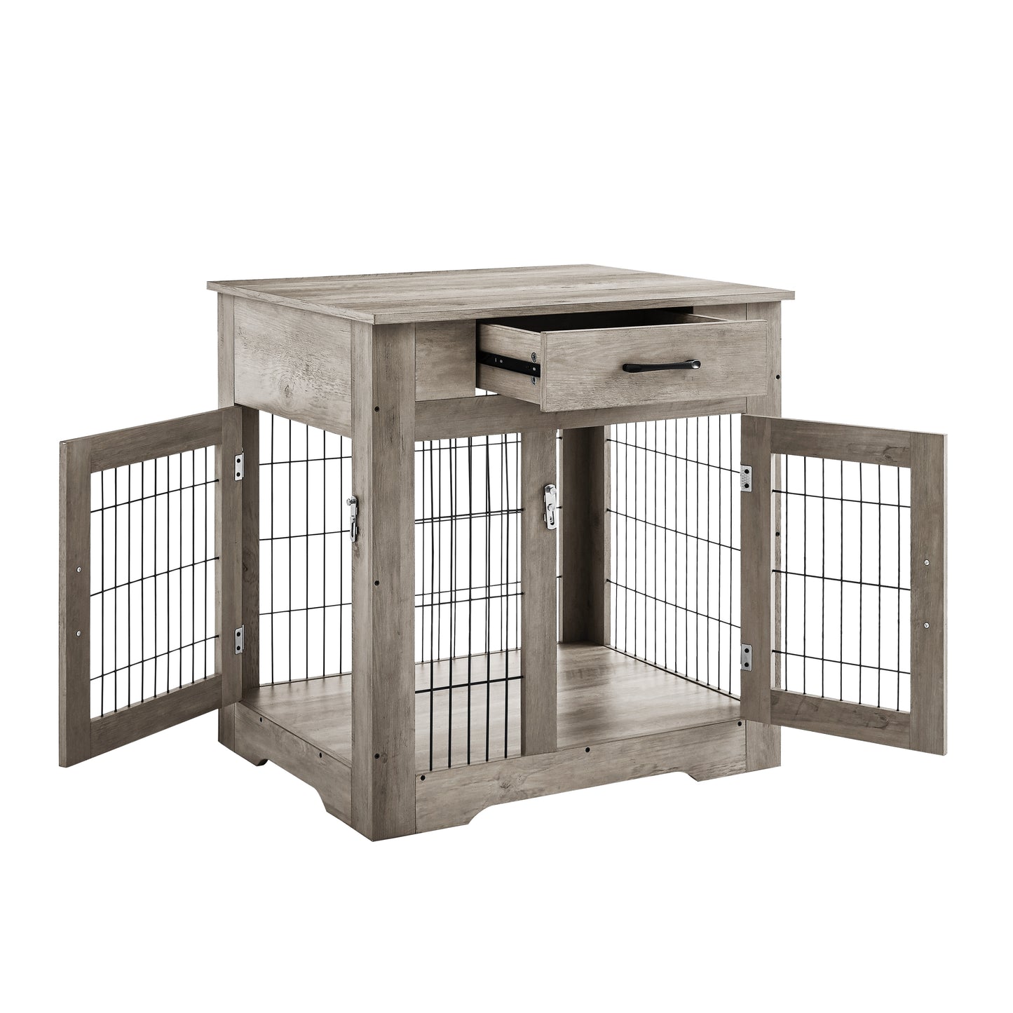 Furniture Style Dog Crate End Table with Drawer, Pet Kennels - Double Doors, Indoor Dog House - Grey, 29.9'' W x 24.8'' D x 30.71'' H