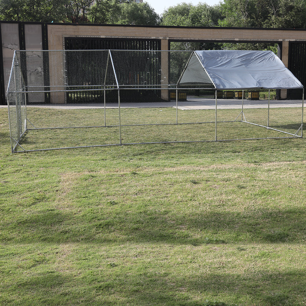 Large Metal Chicken Coop Walk-in Poultry Cage with Waterproof Cover (9.8' L x 19.7' W x 6.4' H)