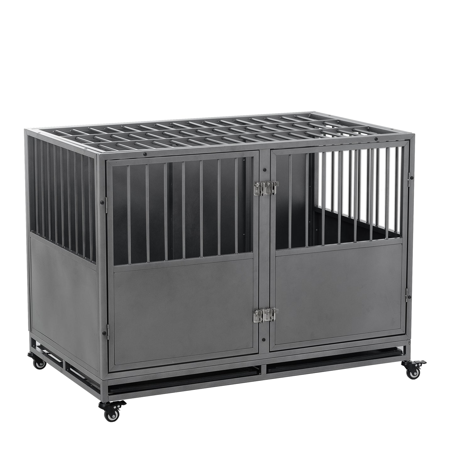 48-Inch Heavy Duty Dog Crate: Durable, Secure, & Spacious for Large Dogs | Easy Assembly | Rust-Resistant | Removable Tray | Two-Door Design | Black