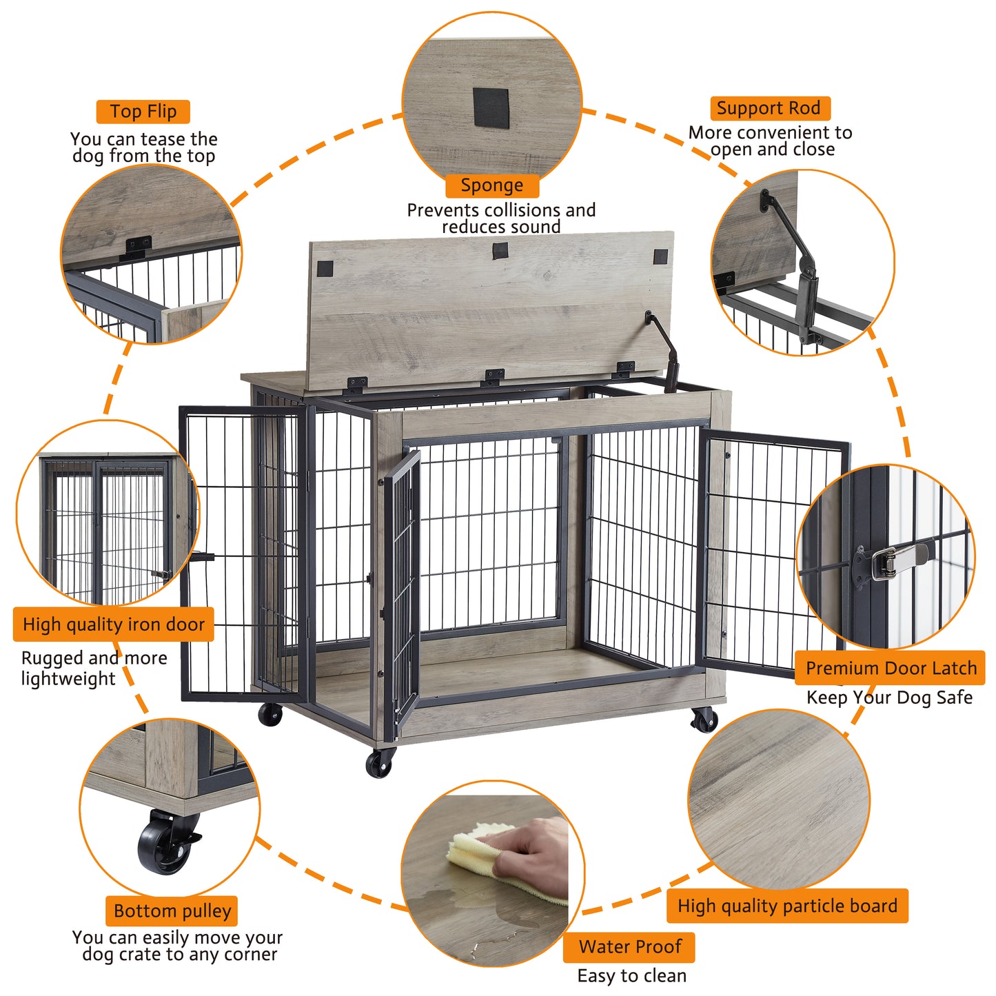 Furniture Dog Cage Crate with Double Doors on Casters - Grey, 31.50'' W x 22.05'' D x 24.8'' H: Stylish and Functional Pet Enclosure with Easy Mobility