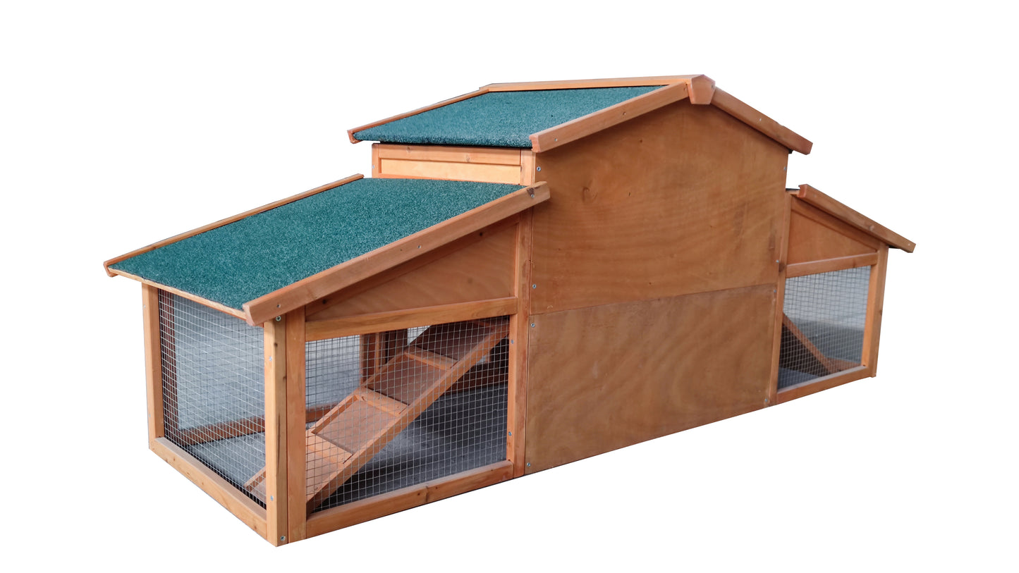 Garden Backyard 2-Layer Wooden Outdoor Rabbit Hutch Chicken Coop, Doors, Tray, Asphalt Roof - Large Size