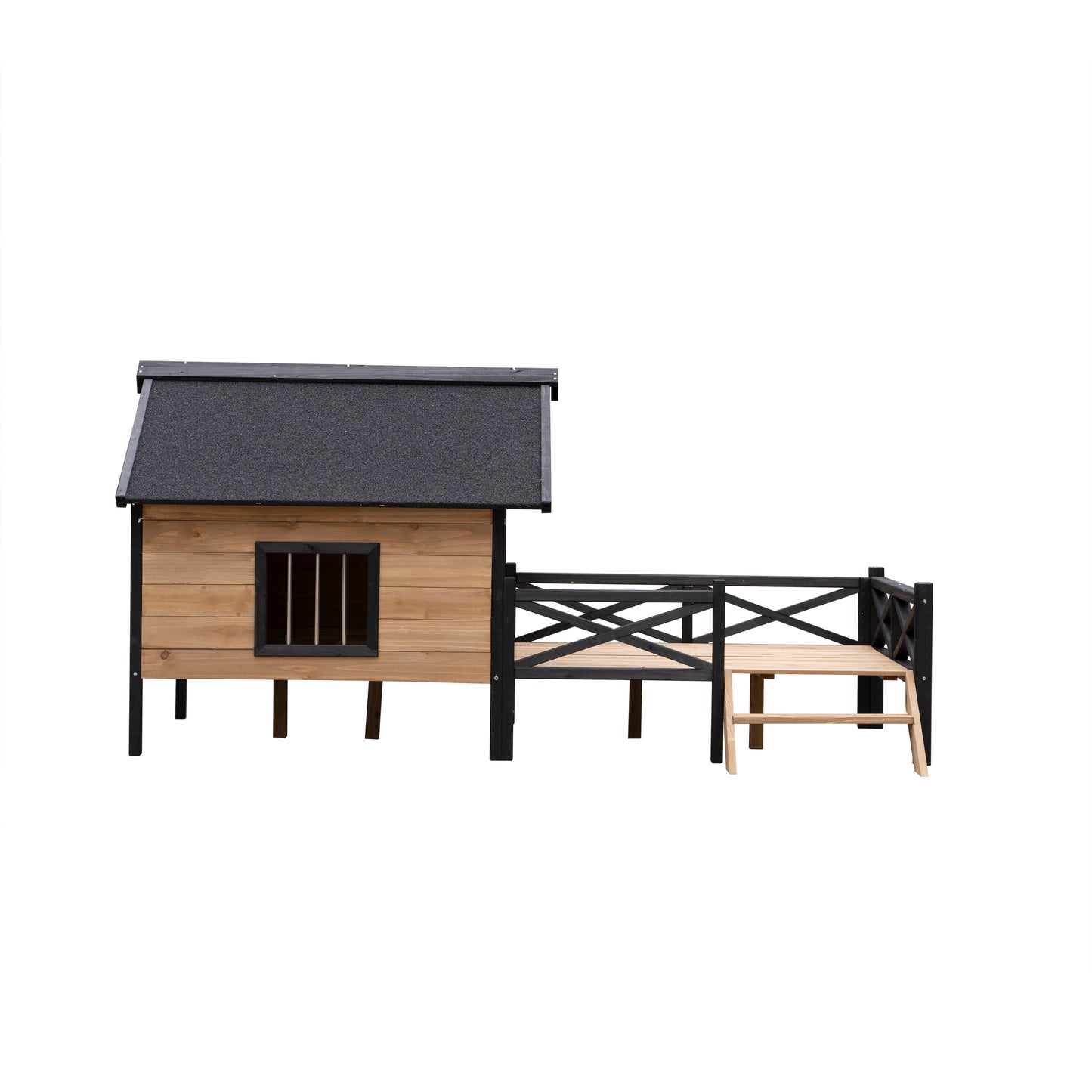 Outdoor Large Wooden Cabin Dog Kennel with Porch | Spacious & Stylish Pet House for All-Weather Comfort