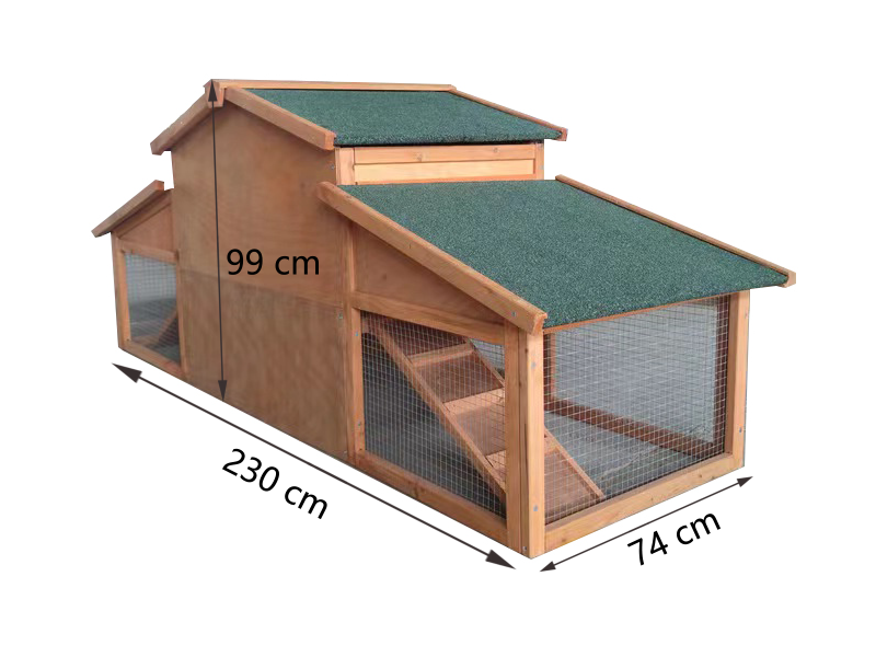 Garden Backyard 2-Layer Wooden Outdoor Rabbit Hutch Chicken Coop, Doors, Tray, Asphalt Roof - Large Size