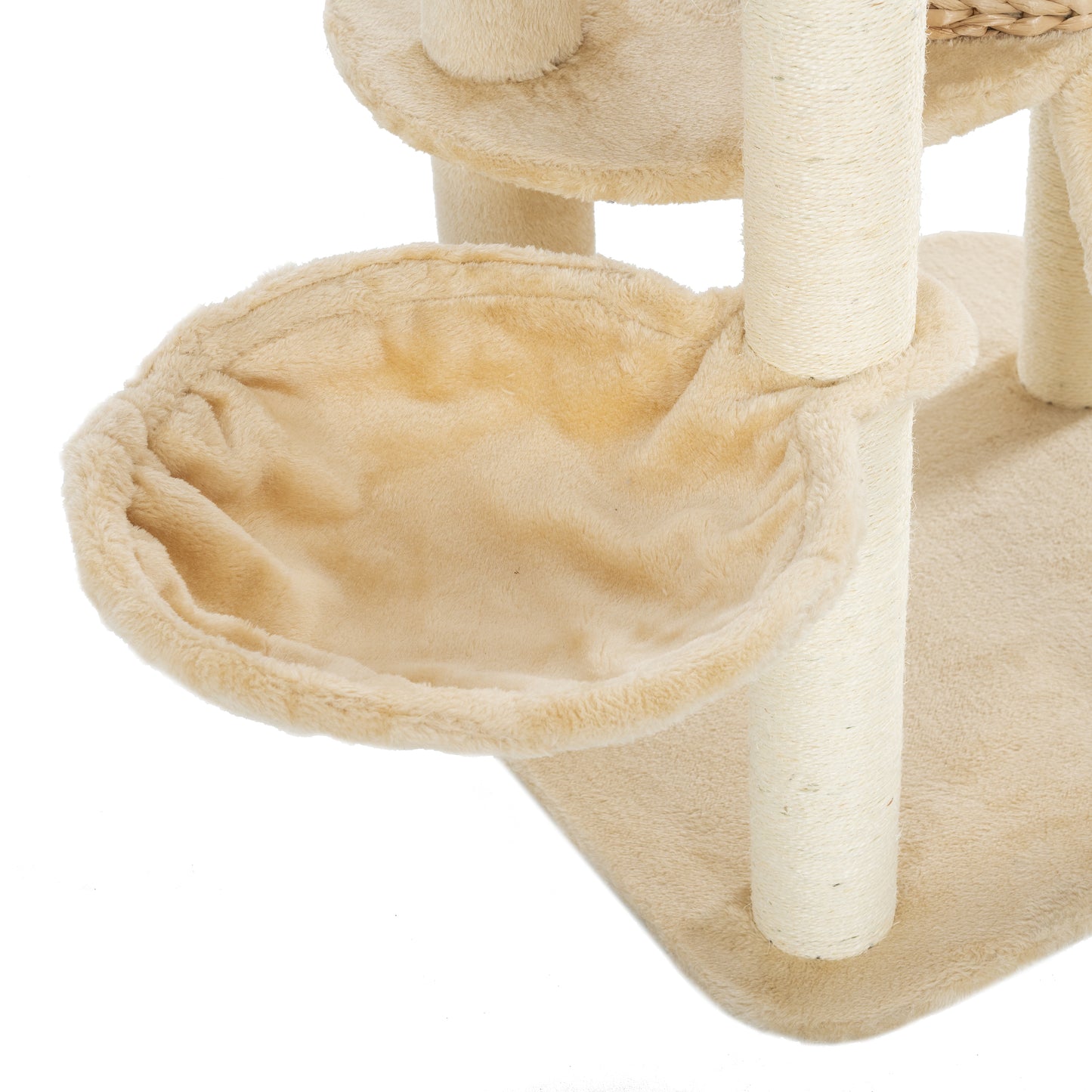 59-Inch Cat Tower for Indoor Cats, Plush Multi-Level Cat Condo with 2 Perches, 2 Caves, Cozy Basket and Scratching Board, Beige