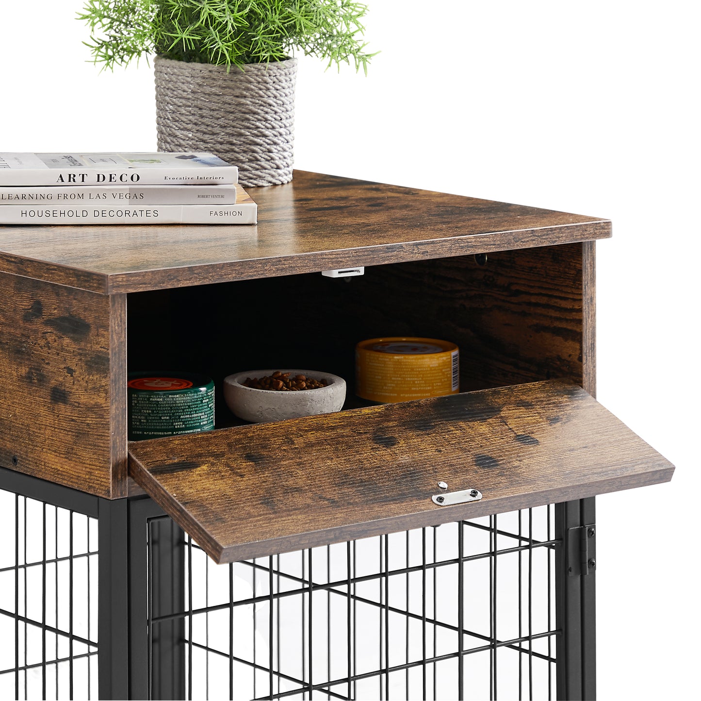 Furniture Style Wood Dog Crate End Table with Storage Console - Rustic Brown, 19.69'' W x 22.83'' D x 26.97'' H: Stylish and Functional Dog Crate End Table with Storage Console in Rustic Brown - Ideal for Your Canine Companion