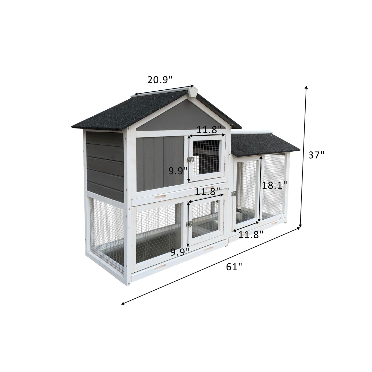 Removable Tray Ramp Outdoor Rabbit Hutch with Running Cage - Wooden, Spacious, and Convenient