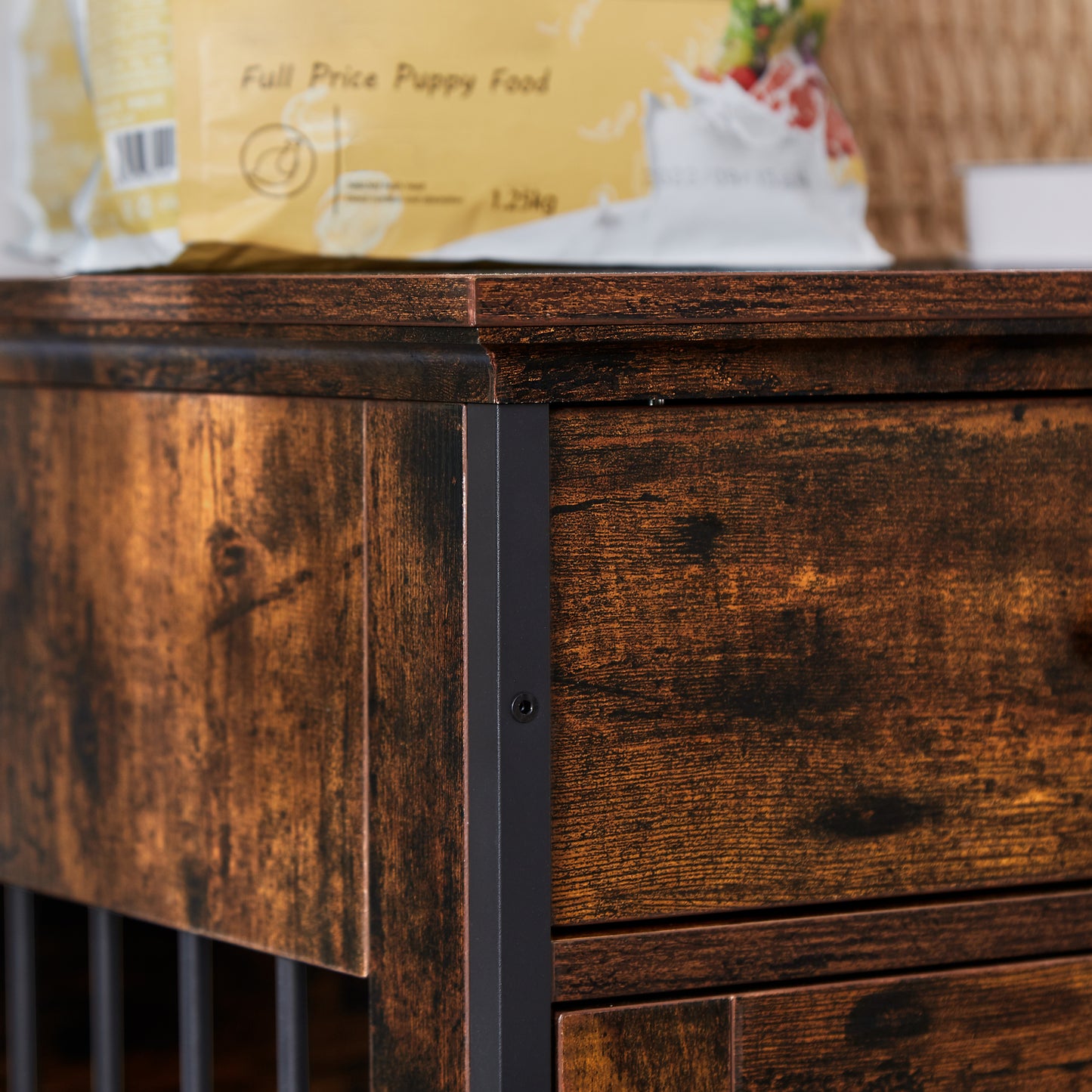 Furniture Dog Crate: Indoor Pet Crate End Tables, Decorative Wooden Kennels with Removable Trays - Rustic Brown, 32.3''W x 22.8''D x 33.5''H