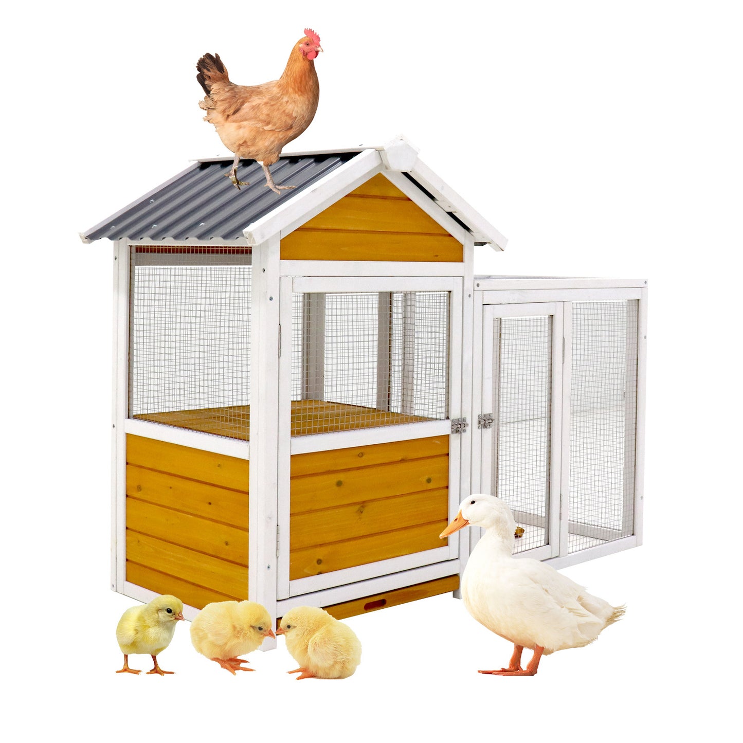 Large Outdoor Chicken Coop - Wooden Duck Coop with Nest Box, Bird Cage, Rabbit Cage - Waterproof PVC Board (Yellow Brown Gradient 80")